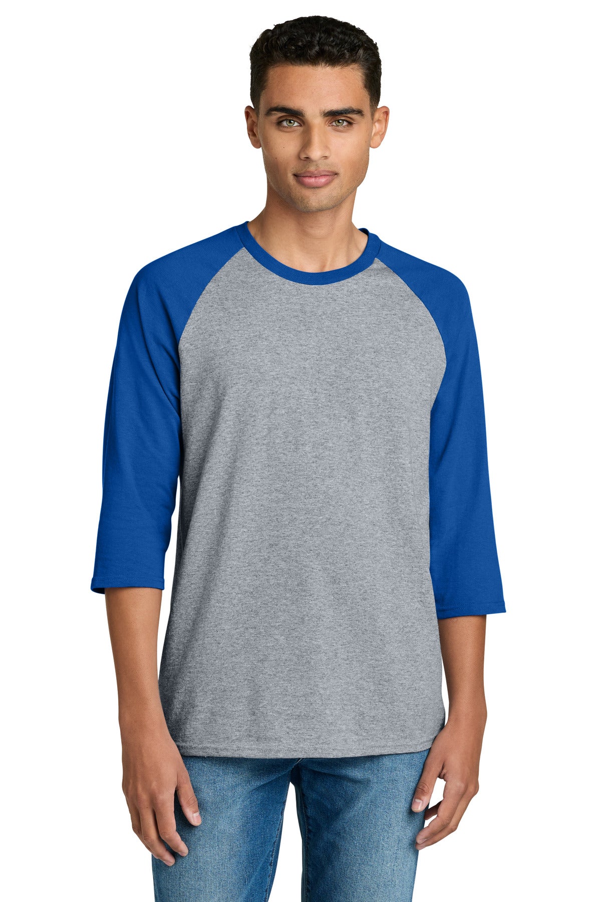 Custom Sport Grey Trim Royal Heavy Cotton™ 3/4-Sleeve Raglan Tee 5700, personalized by SanCanDo Swag in Argyle, TX