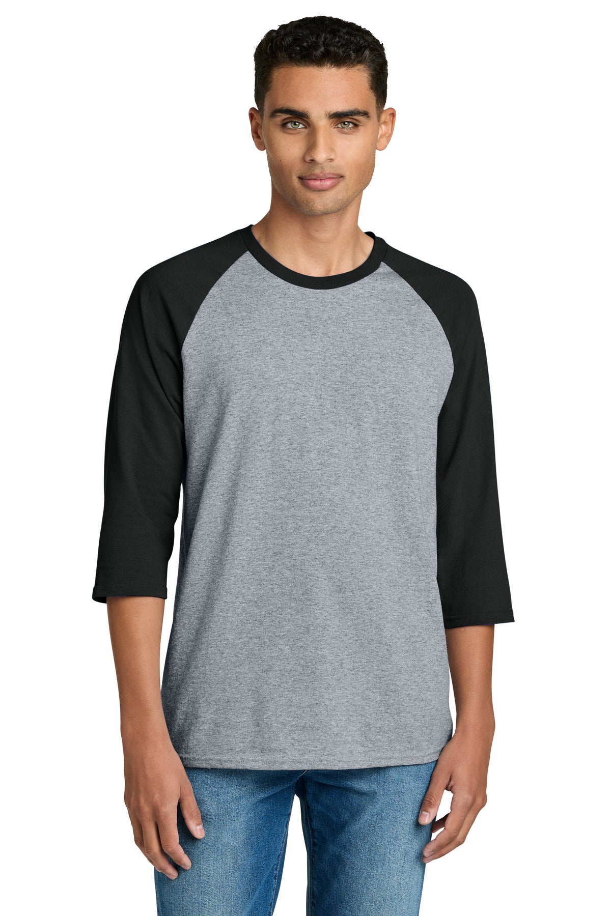 Custom Sport Grey/ Black Heavy Cotton™ 3/4-Sleeve Raglan Tee 5700, personalized by SanCanDo Swag in Argyle, TX