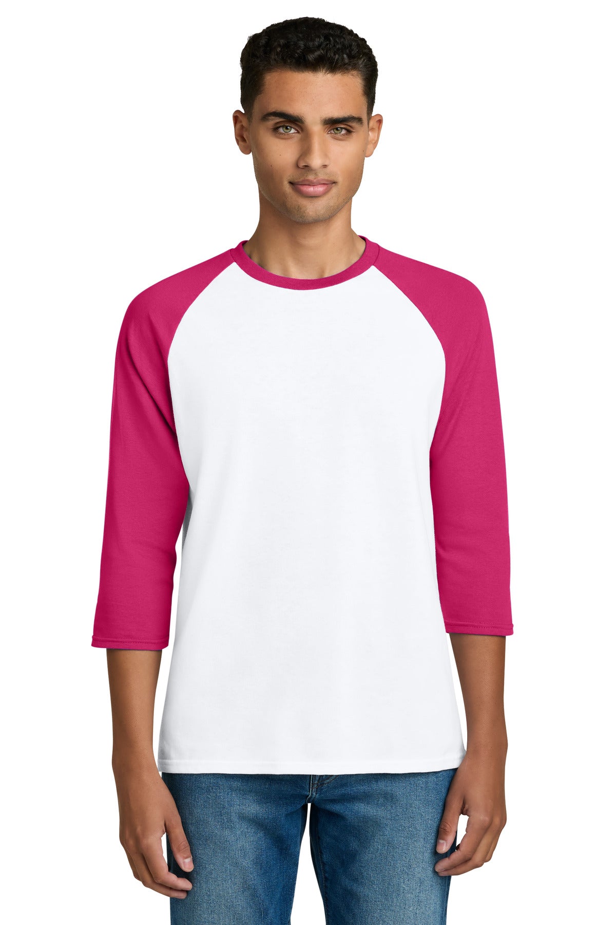 Custom White Trim Heliconia Heavy Cotton™ 3/4-Sleeve Raglan Tee 5700, personalized by SanCanDo Swag in Argyle, TX