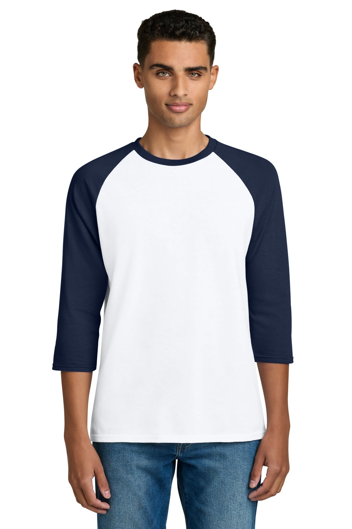 Custom White/ Navy Heavy Cotton™ 3/4-Sleeve Raglan Tee 5700, personalized by SanCanDo Swag in Argyle, TX