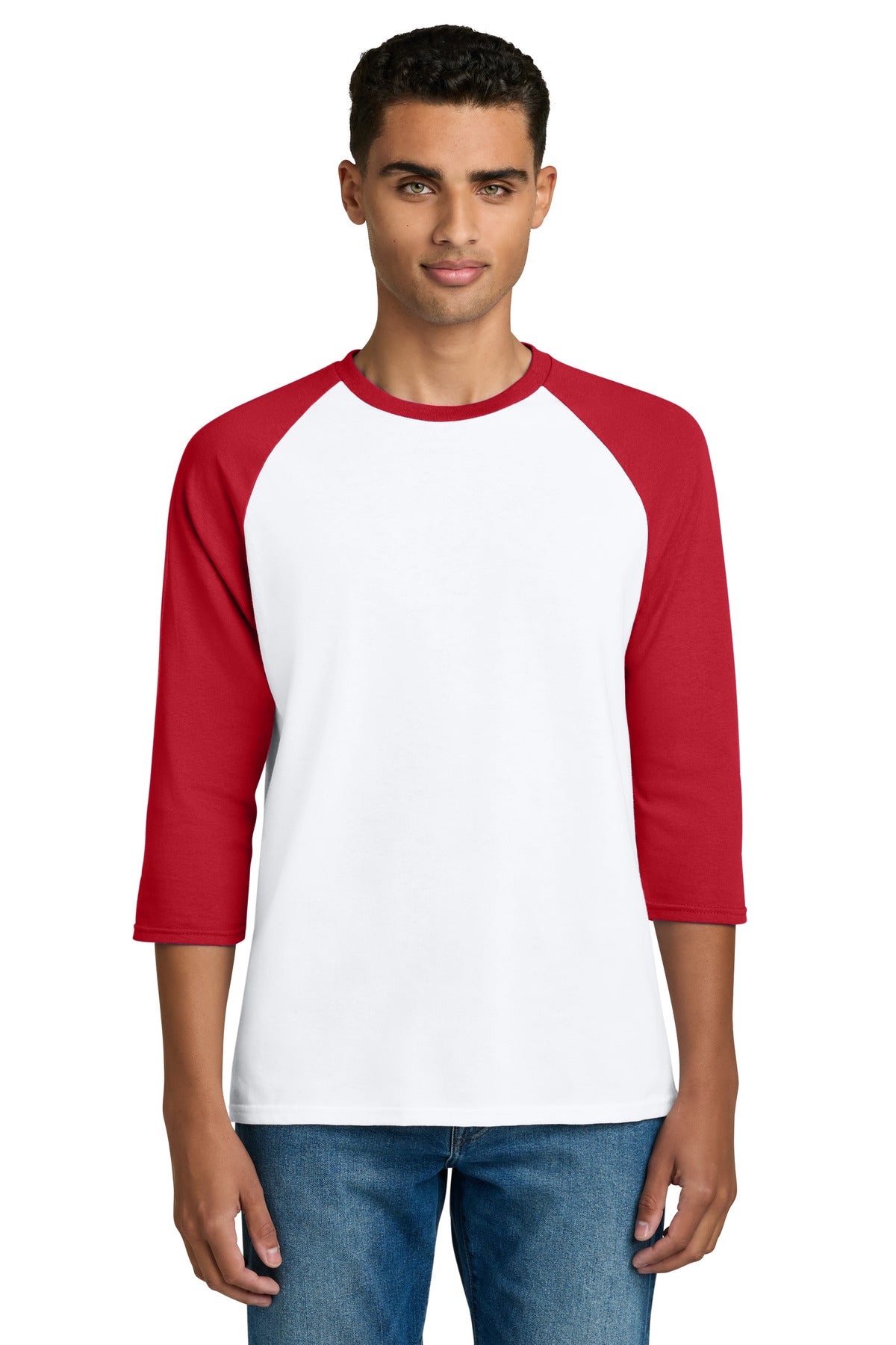Custom White/ Red Heavy Cotton™ 3/4-Sleeve Raglan Tee 5700, personalized by SanCanDo Swag in Argyle, TX