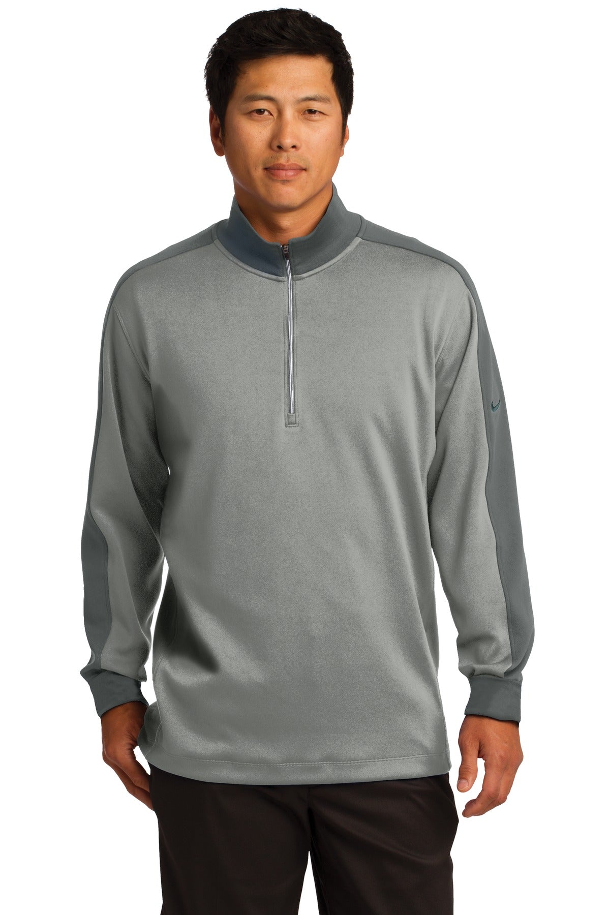Custom Athletic Grey Heather/ Dark Grey Dri-FIT 1/2-Zip Cover-Up 578673, personalized by SanCanDo Swag in Argyle, TX