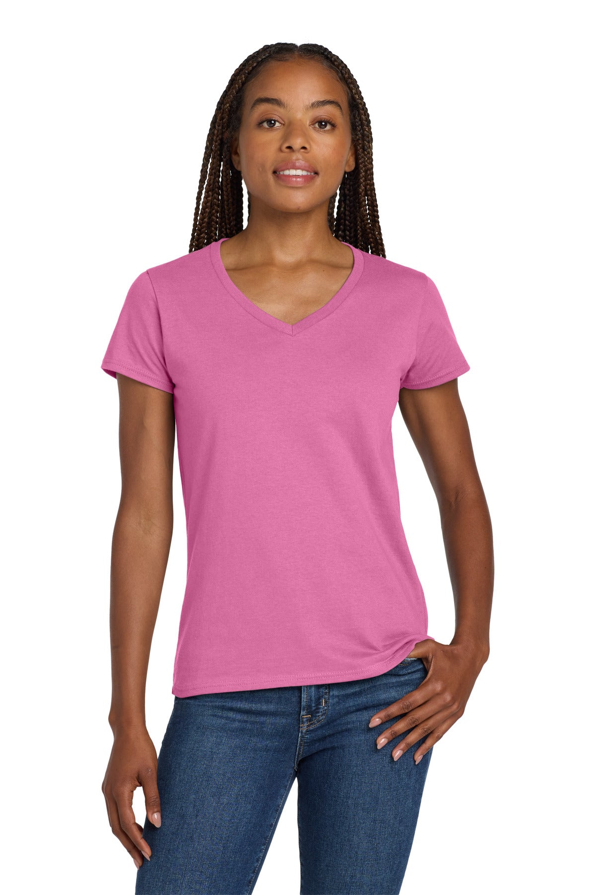 Custom Azalea Heavy Cotton 100% Cotton V-Neck Tee 5V00L, personalized by SanCanDo Swag in Argyle, TX
