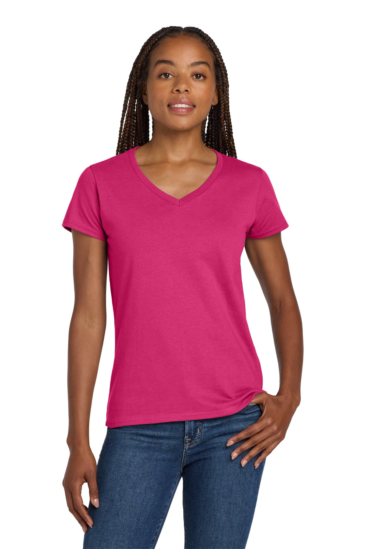 Custom Heliconia Heavy Cotton 100% Cotton V-Neck Tee 5V00L, personalized by SanCanDo Swag in Argyle, TX
