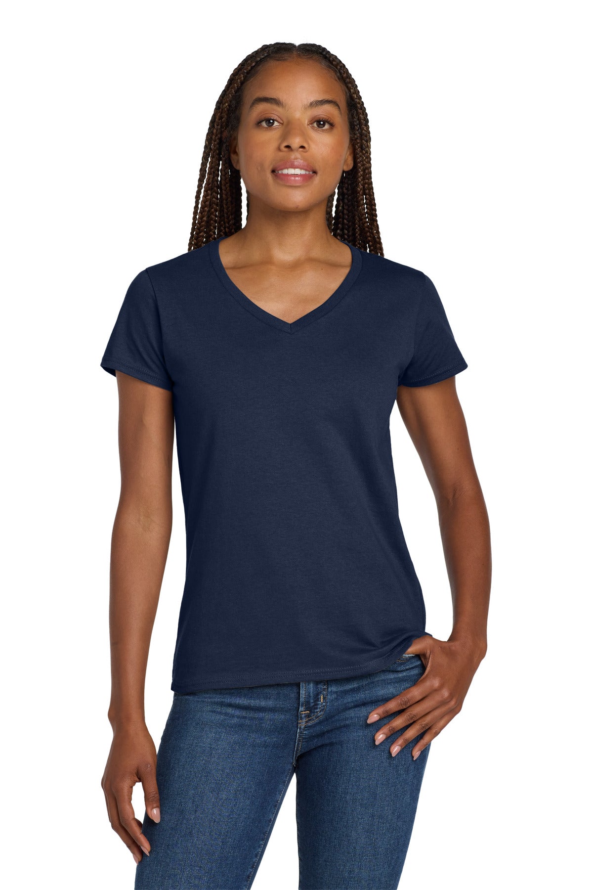 Custom Navy Heavy Cotton 100% Cotton V-Neck Tee 5V00L, personalized by SanCanDo Swag in Argyle, TX