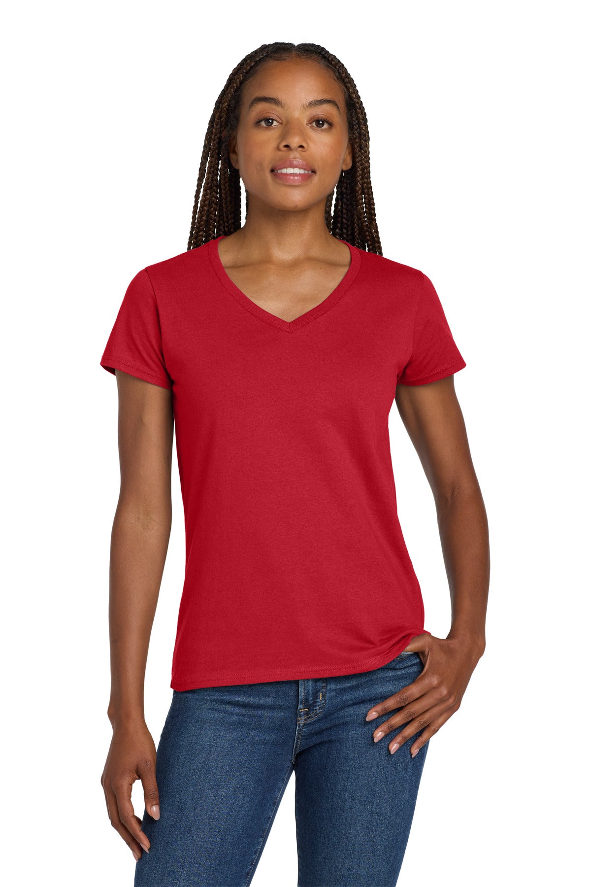Custom Red Heavy Cotton 100% Cotton V-Neck Tee 5V00L, personalized by SanCanDo Swag in Argyle, TX