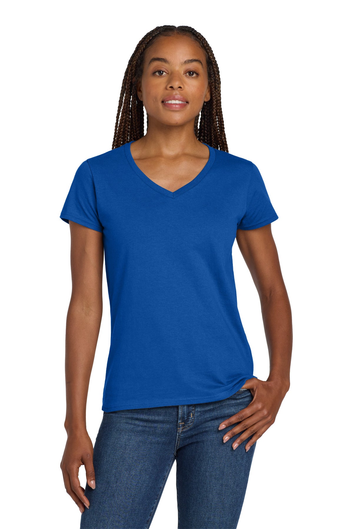 Custom Royal Heavy Cotton 100% Cotton V-Neck Tee 5V00L, personalized by SanCanDo Swag in Argyle, TX