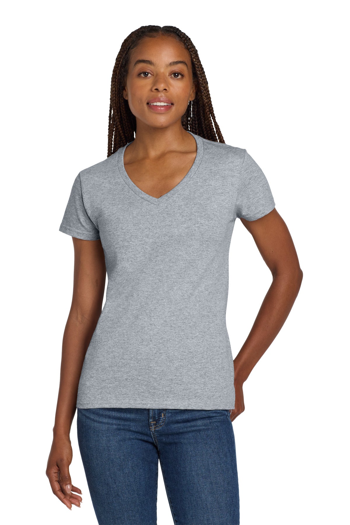 Custom Sport Grey Heavy Cotton 100% Cotton V-Neck Tee 5V00L, personalized by SanCanDo Swag in Argyle, TX