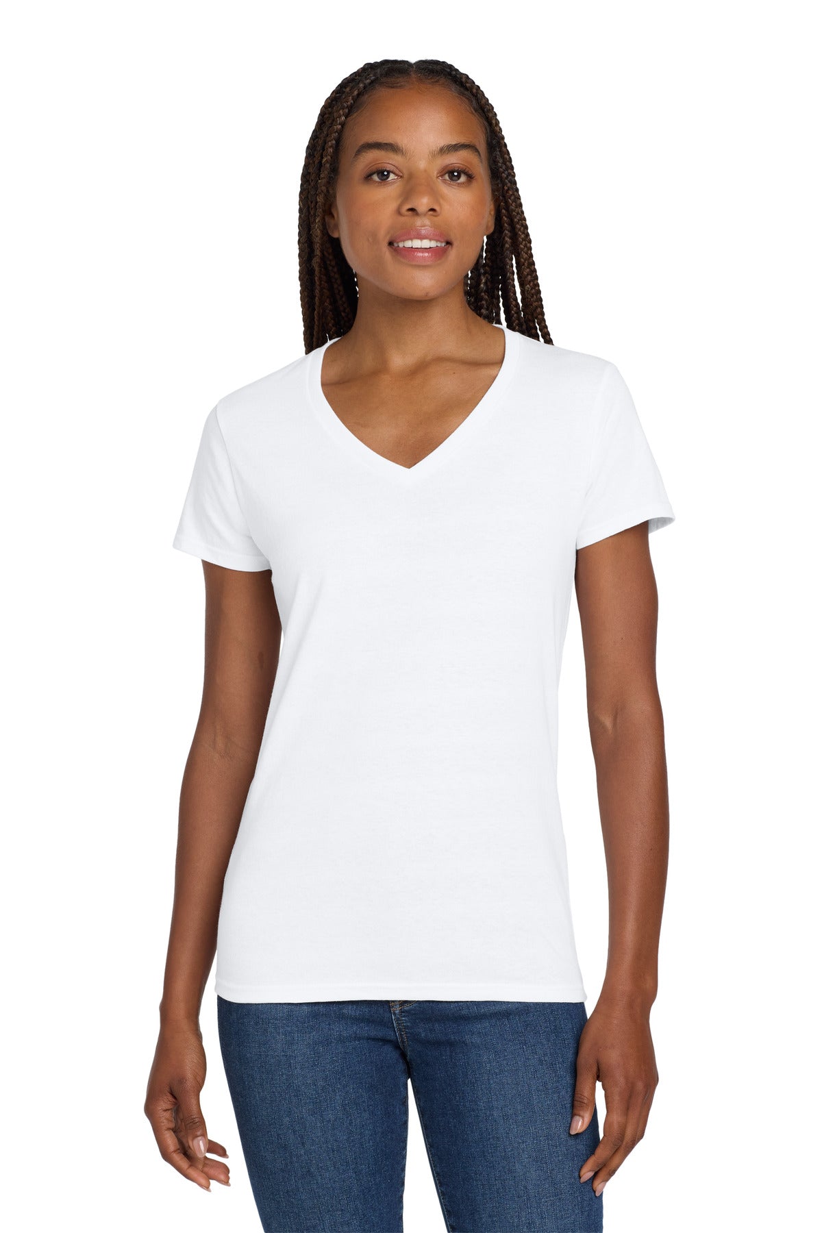 Custom White Heavy Cotton 100% Cotton V-Neck Tee 5V00L, personalized by SanCanDo Swag in Argyle, TX