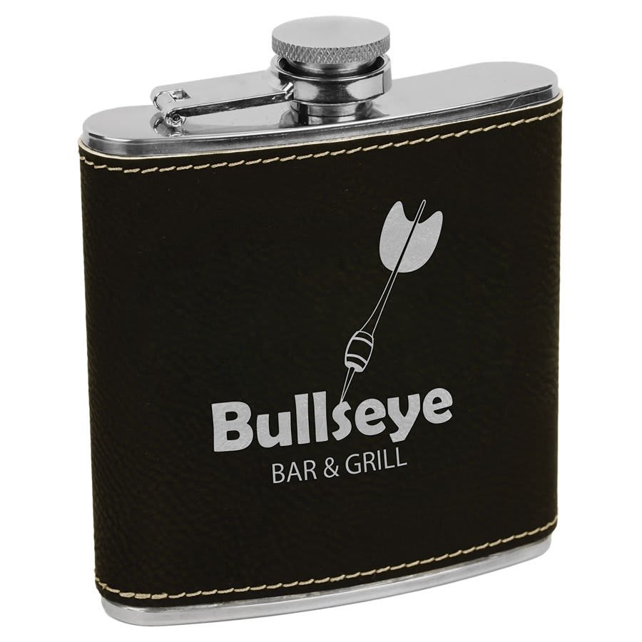 Black Silver Stainless Steel 6 oz. Flask