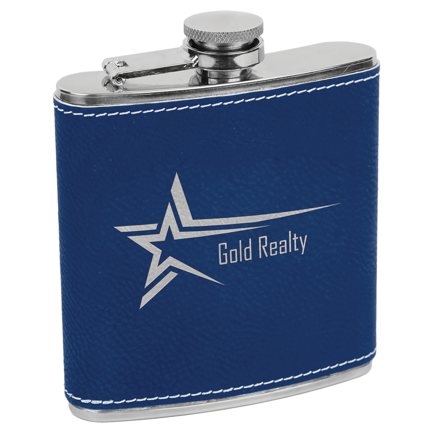 Blue Silver Stainless Steel 6 oz. Flask