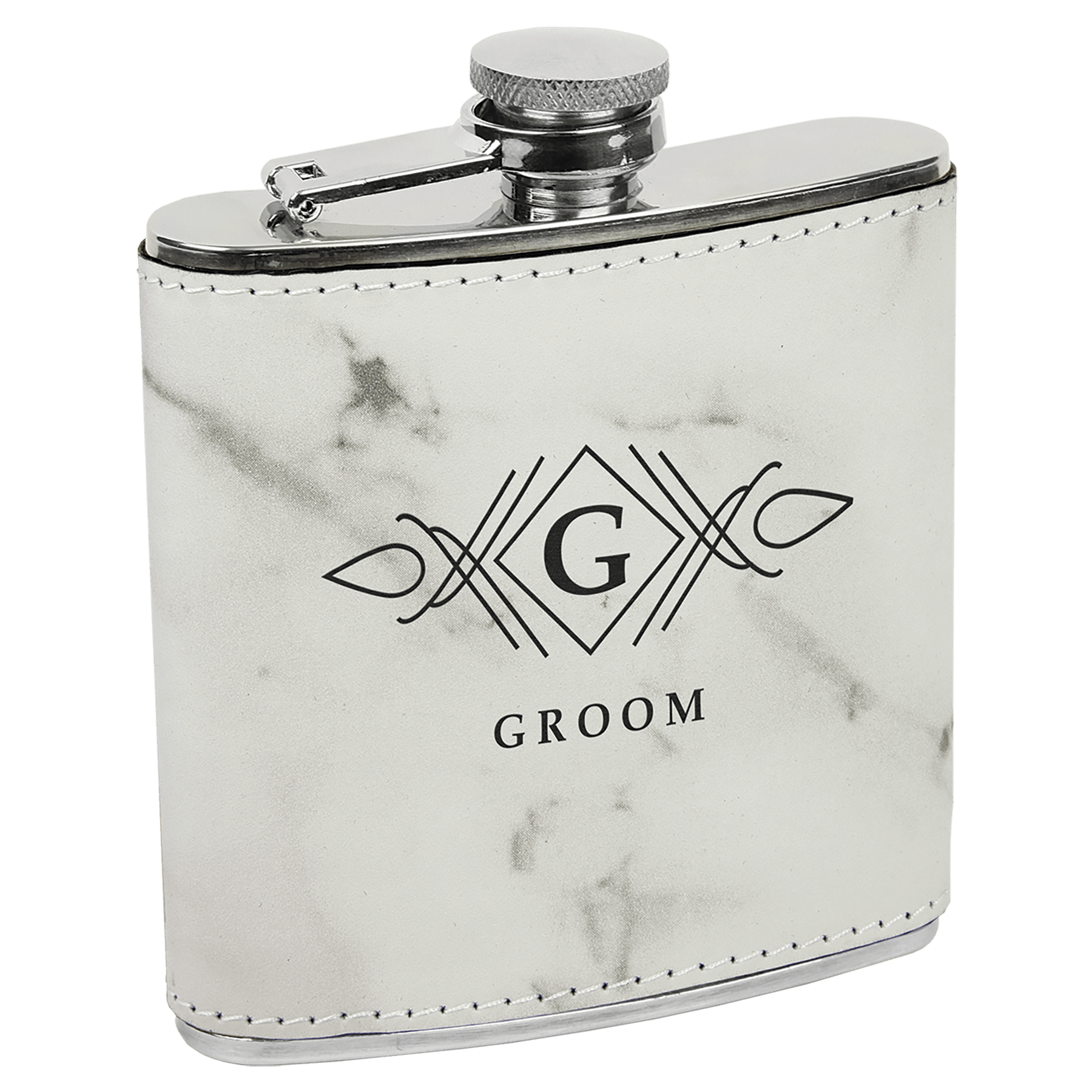 White Marble Stainless Steel 6 oz. Flask