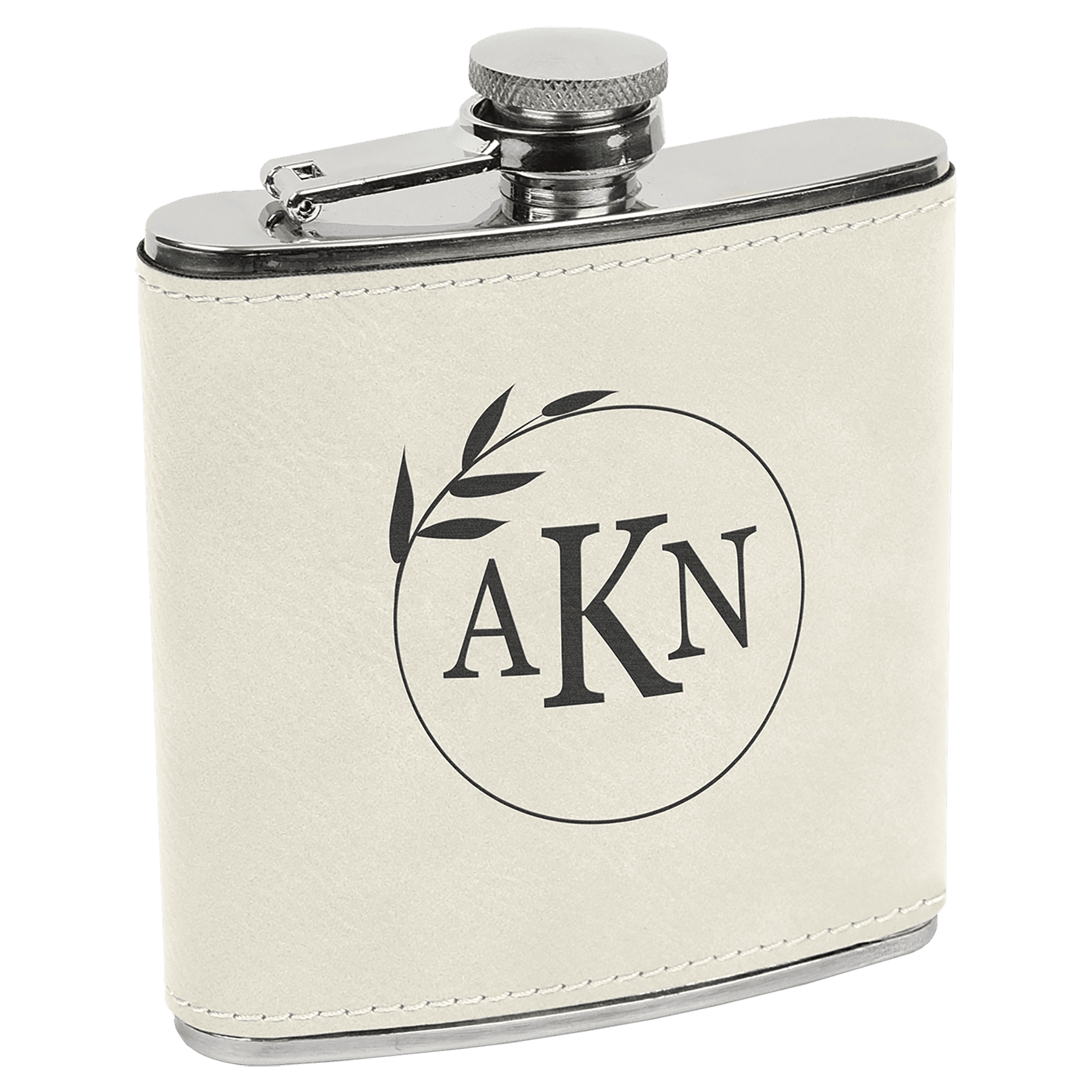 White Black Stainless Steel 6 oz. Flask