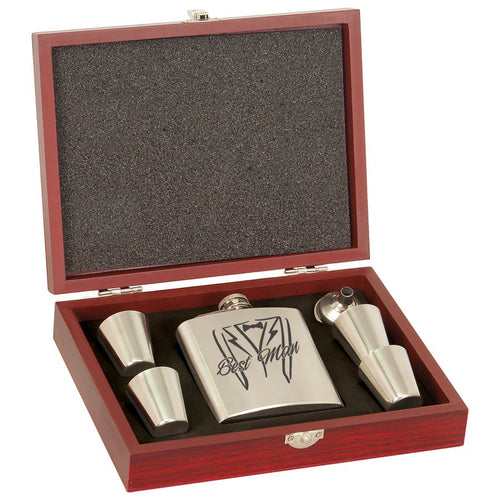 Stainless Steel 6 oz. Flask Set in Wood Presentation Box
