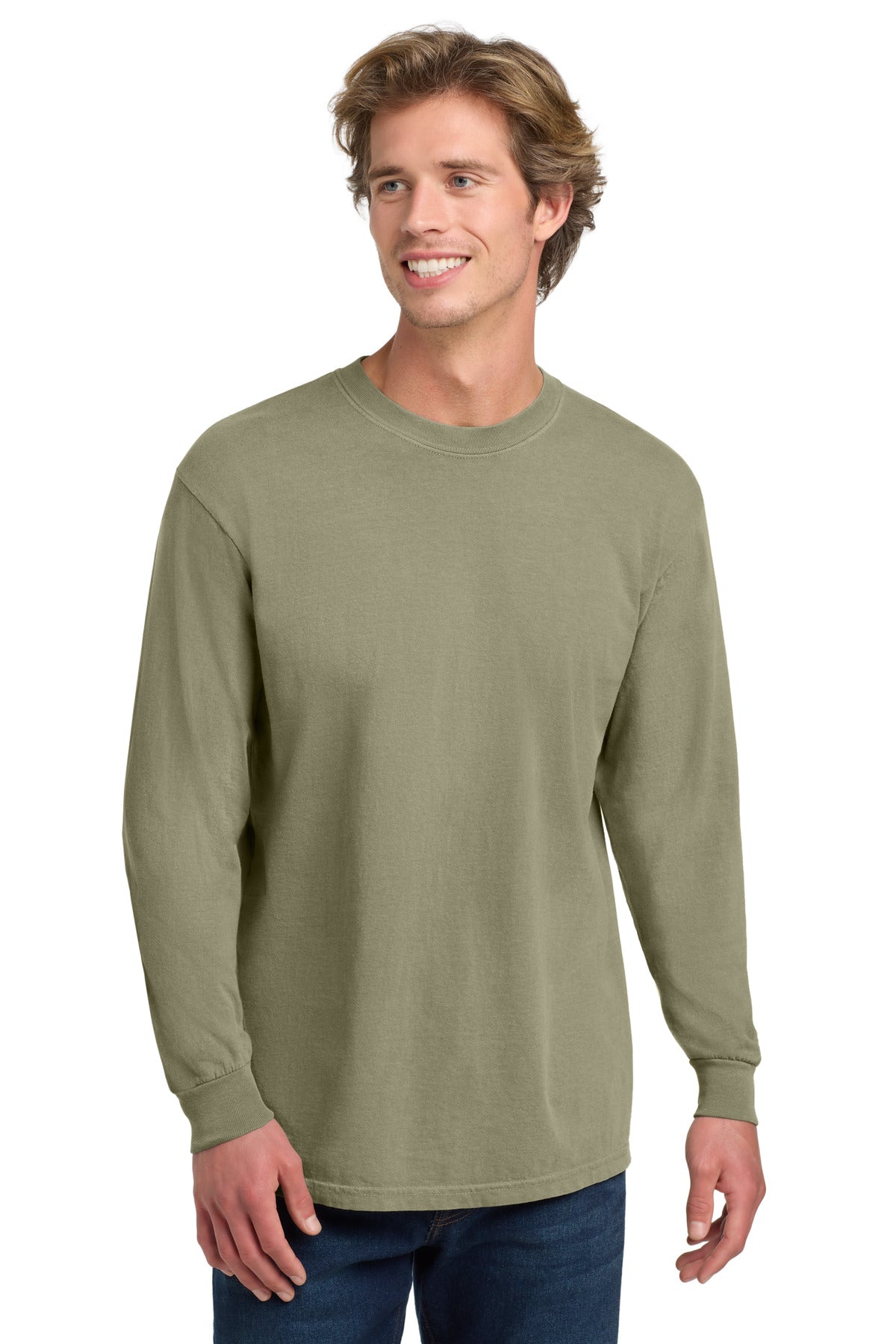 Custom Khaki Long Sleeve Tee 6014, personalized by SanCanDo Swag in Argyle, TX