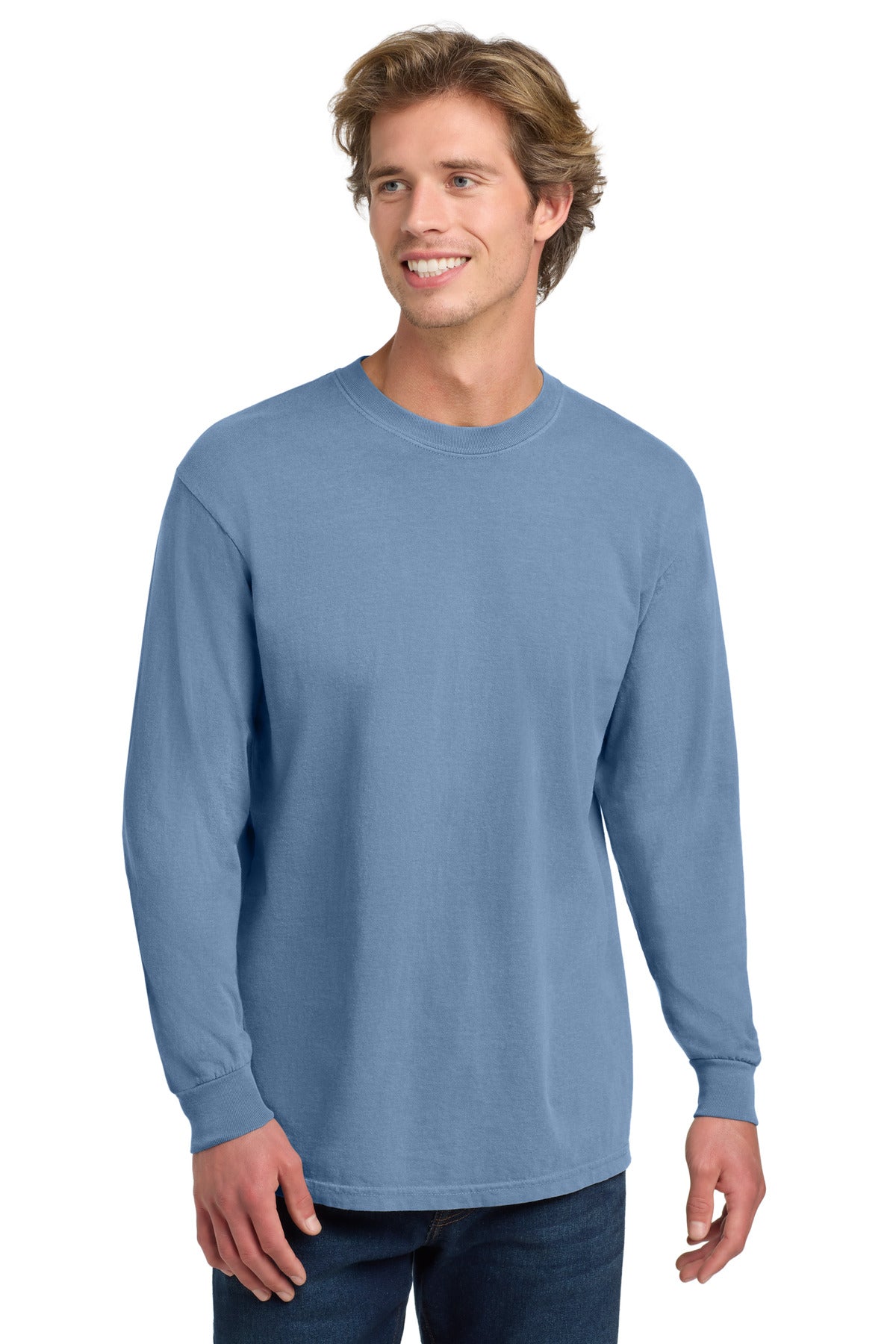 Custom Washed Denim Long Sleeve Tee 6014, personalized by SanCanDo Swag in Argyle, TX