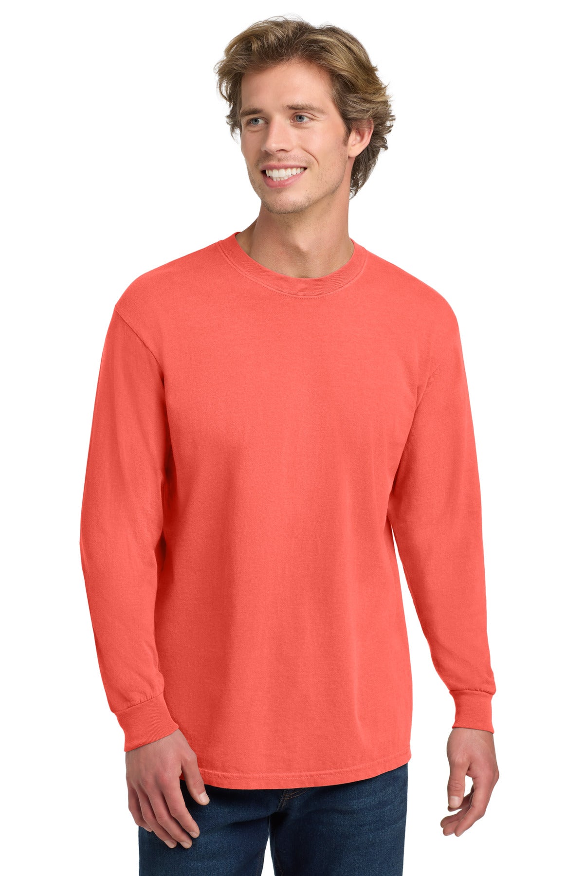 Custom Neon Red Orange Long Sleeve Tee 6014, personalized by SanCanDo Swag in Argyle, TX