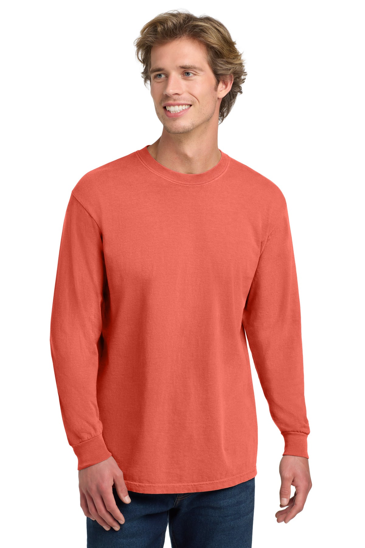 Custom Bright Salmon Long Sleeve Tee 6014, personalized by SanCanDo Swag in Argyle, TX