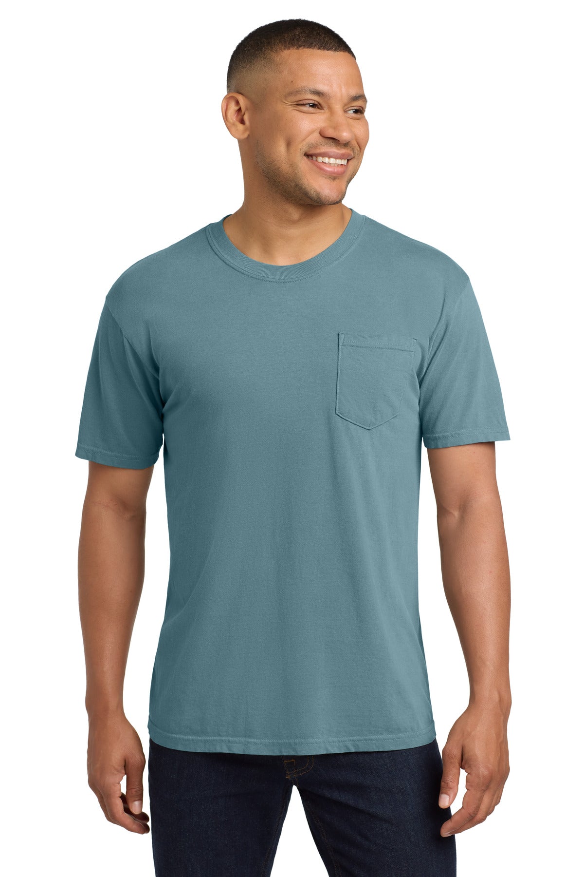 Custom Ice Blue Pocket Tee 6030, personalized by SanCanDo Swag in Argyle, TX