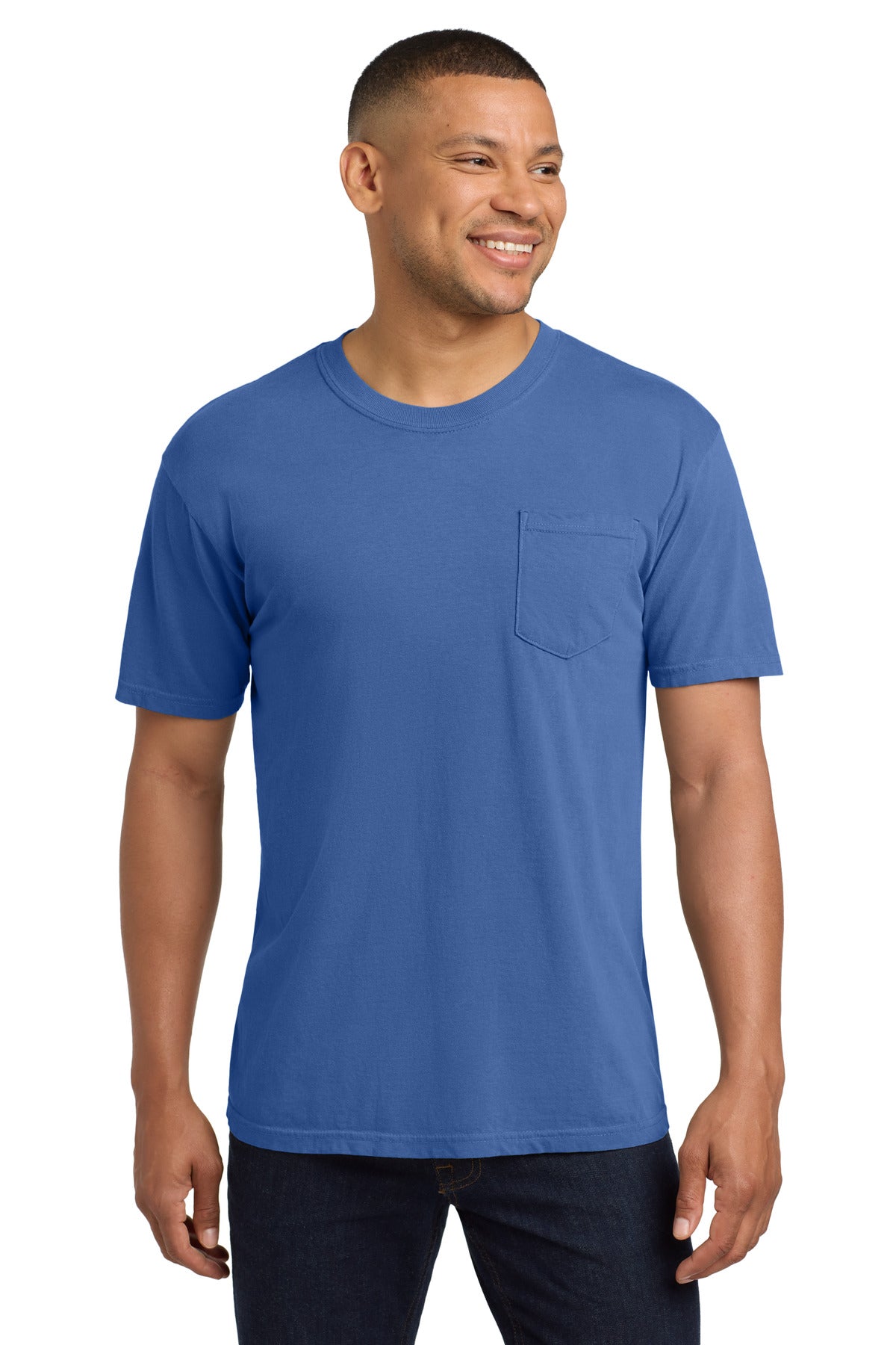 Custom Flo Blue Pocket Tee 6030, personalized by SanCanDo Swag in Argyle, TX