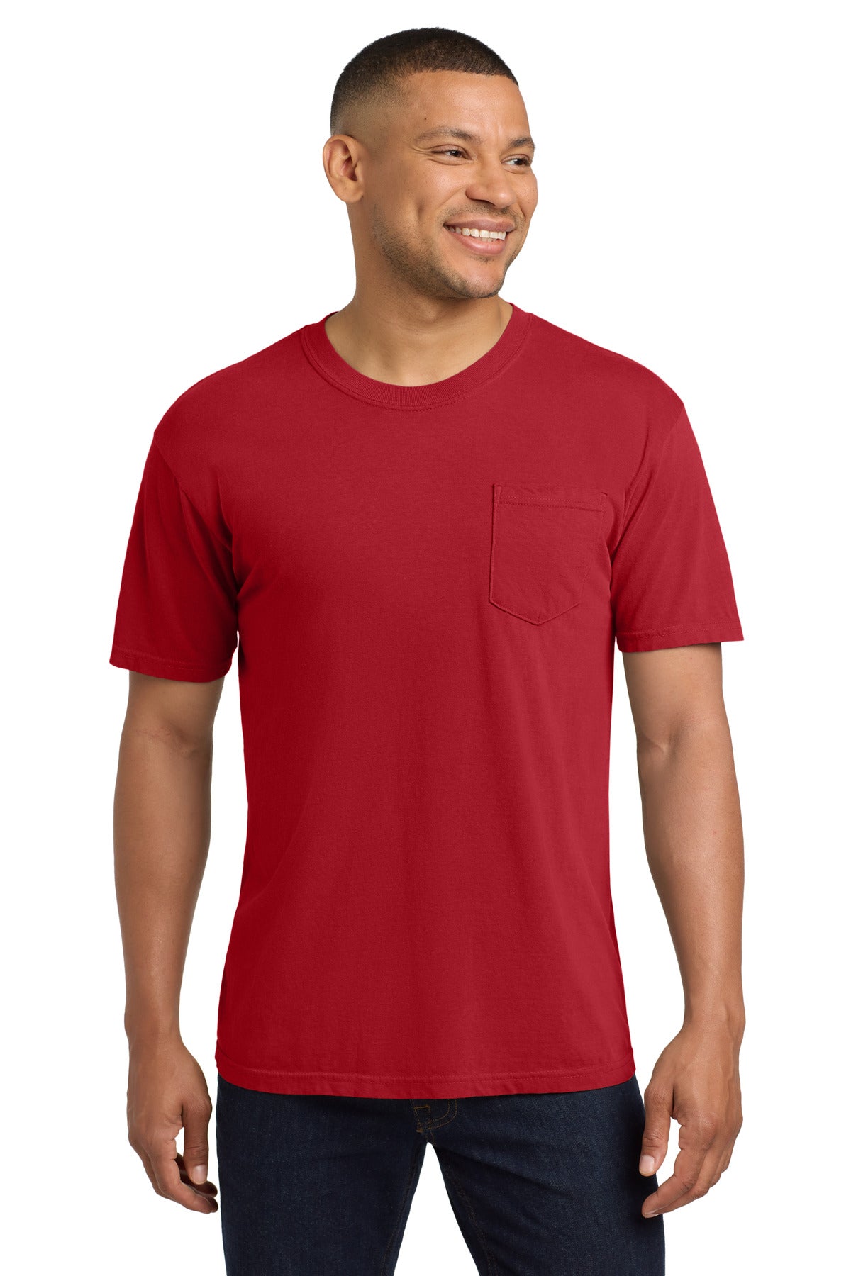 Custom Red Pocket Tee 6030, personalized by SanCanDo Swag in Argyle, TX