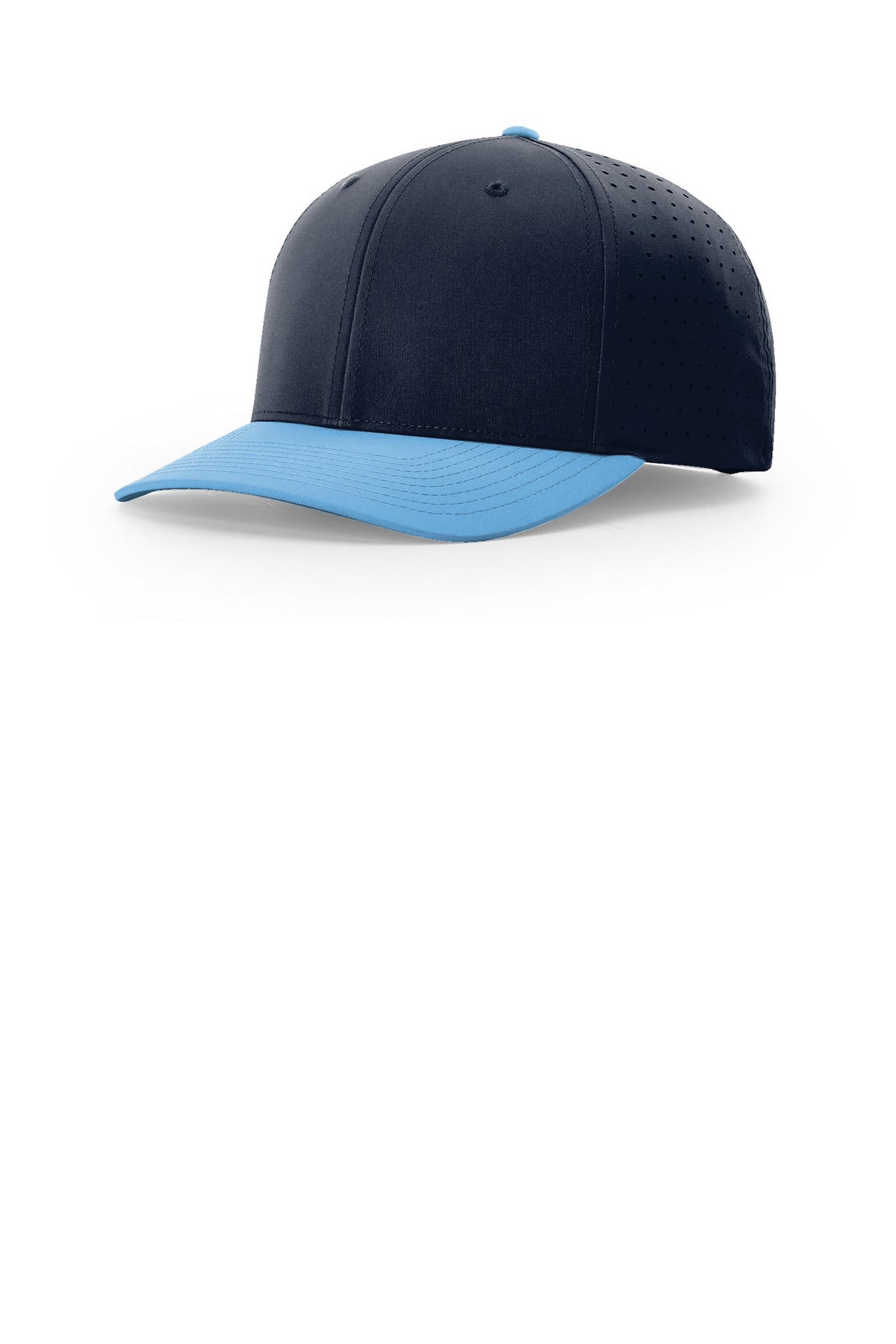 Custom Navy/ Navy/ Columbia Blue Laser Perf R-Flex Snapback 632, personalized by SanCanDo Swag in Argyle, TX