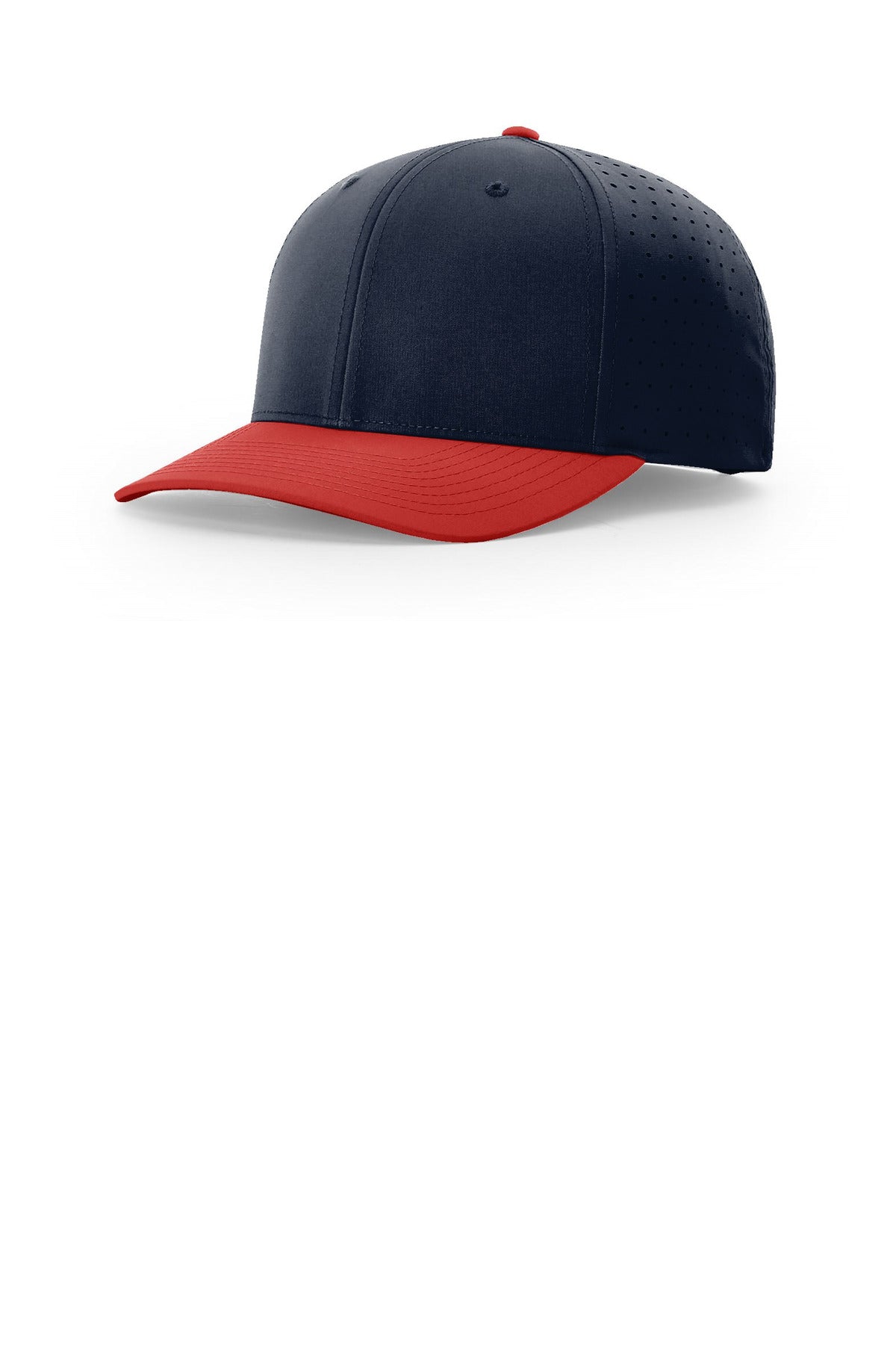 Custom Navy/ Navy/ Red Laser Perf R-Flex Snapback 632, personalized by SanCanDo Swag in Argyle, TX