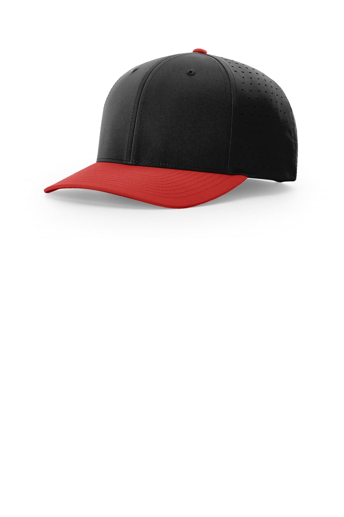 Custom Black/ Black/ Red Laser Perf R-Flex Snapback 632, personalized by SanCanDo Swag in Argyle, TX