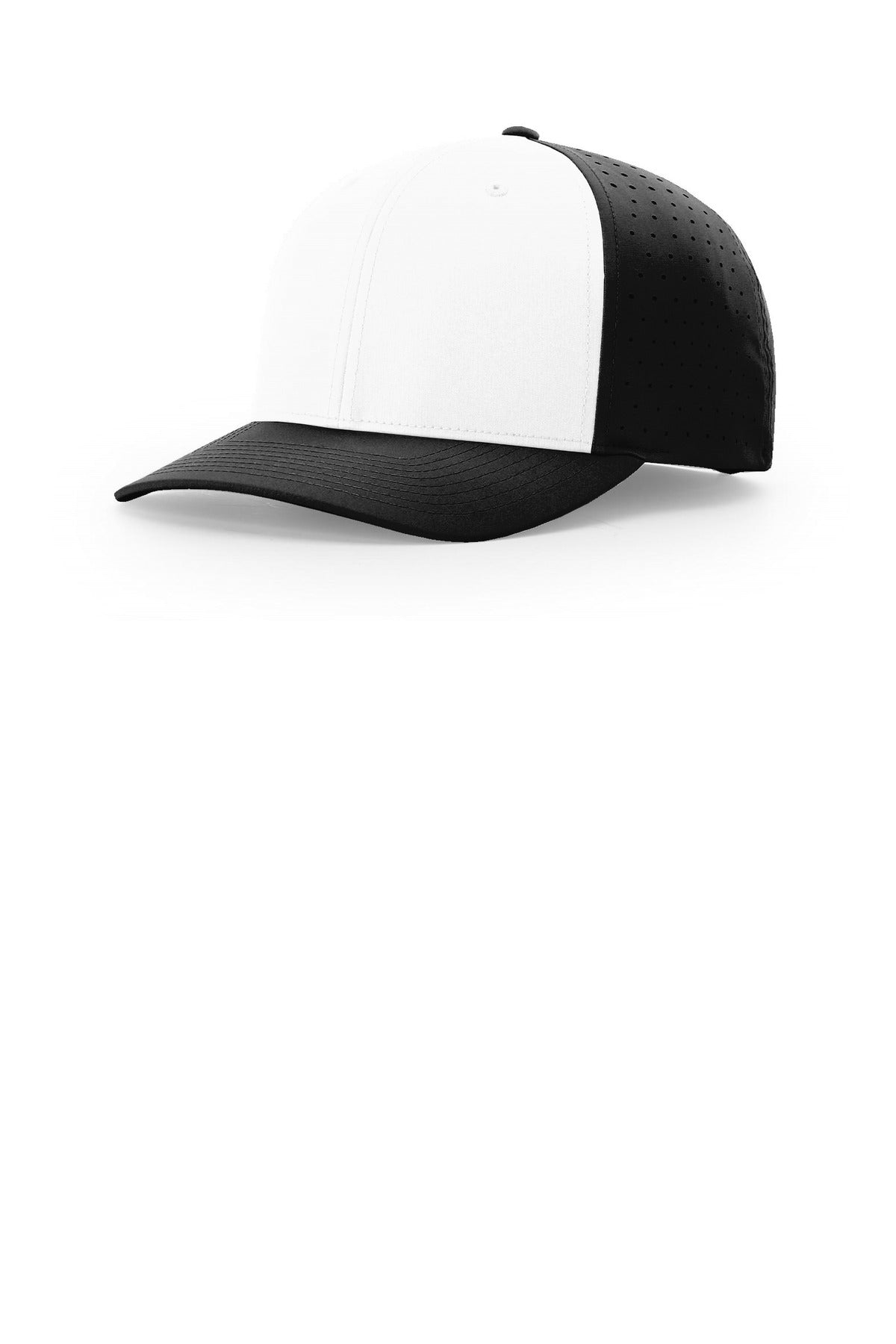 Custom White/ Black/ Black Laser Perf R-Flex Snapback 632, personalized by SanCanDo Swag in Argyle, TX