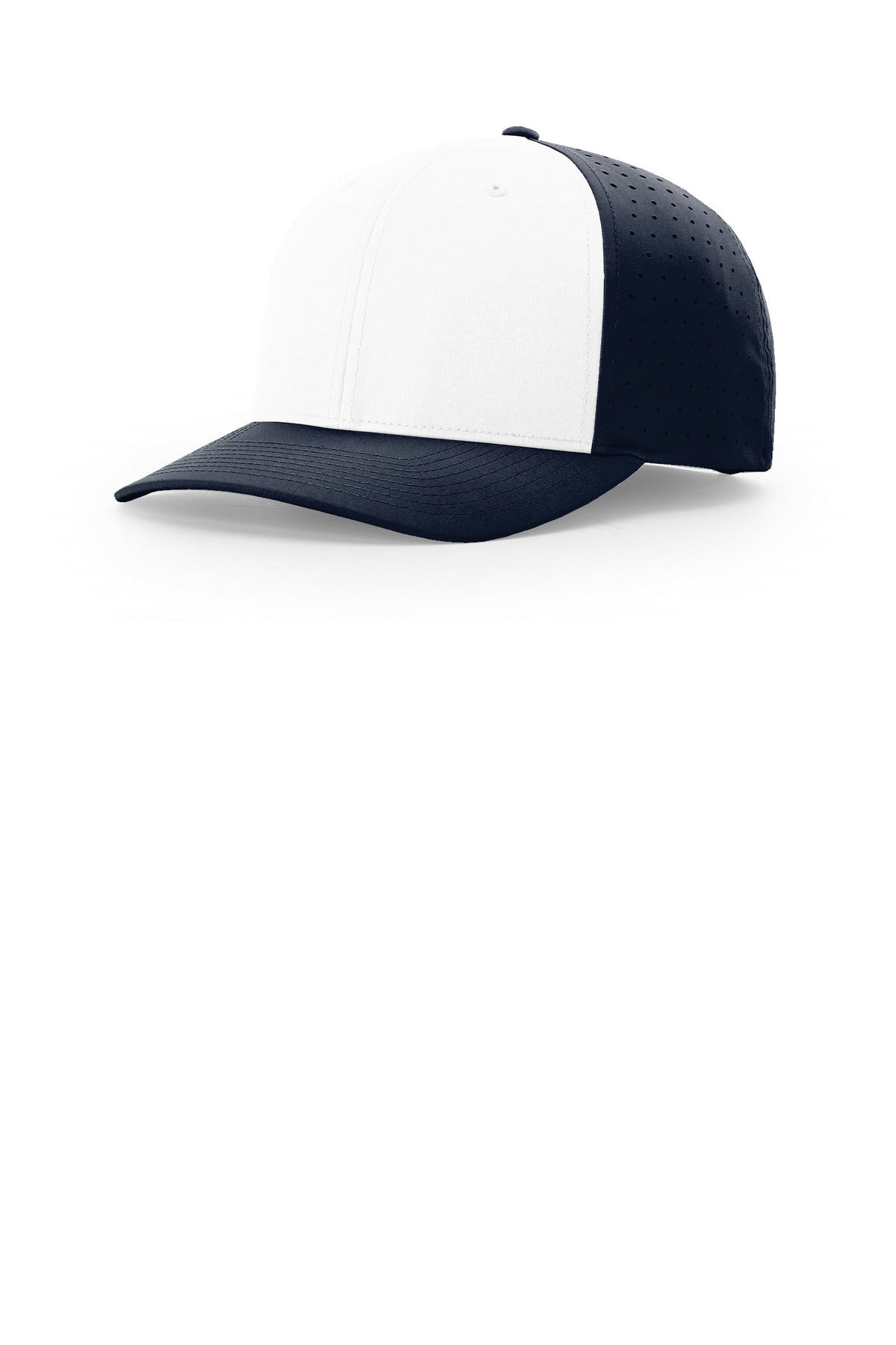 Custom White/ Navy/ Navy Laser Perf R-Flex Snapback 632, personalized by SanCanDo Swag in Argyle, TX