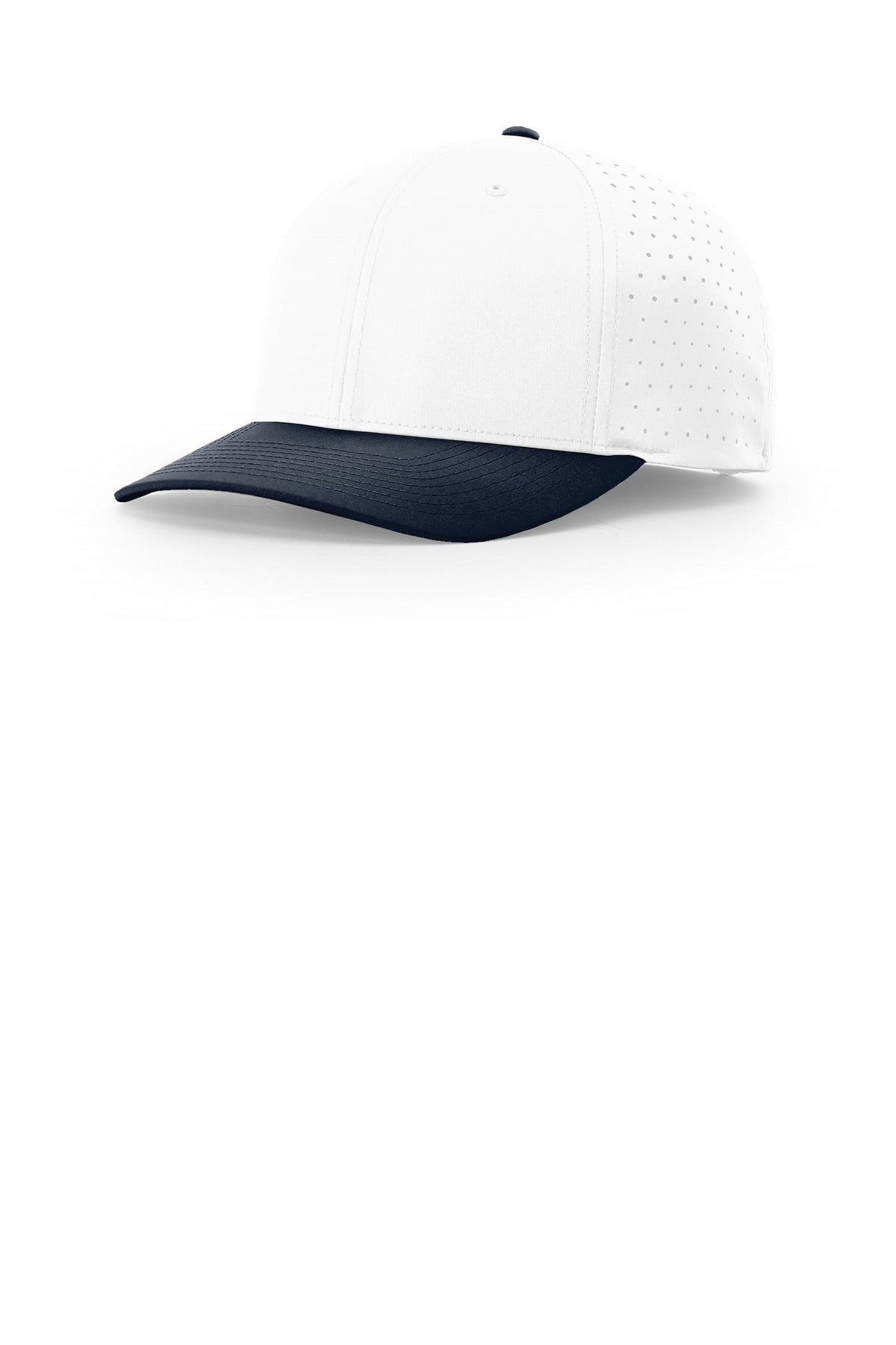 Custom White/ White/ Navy Laser Perf R-Flex Snapback 632, personalized by SanCanDo Swag in Argyle, TX