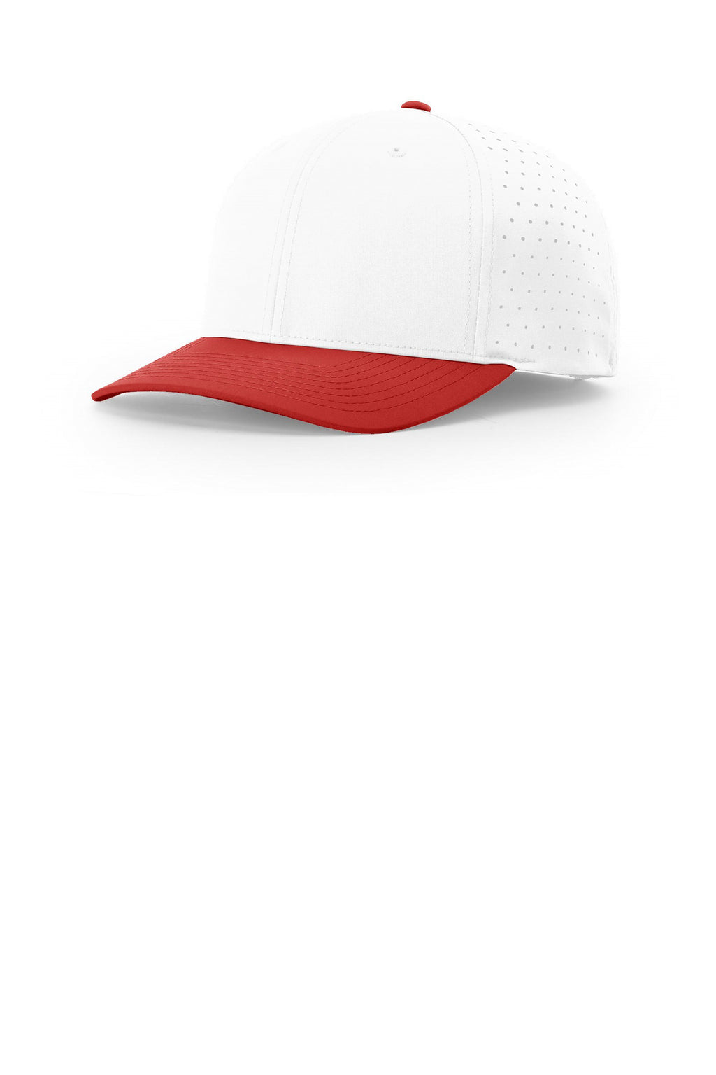 Custom White/ White/ Red Laser Perf R-Flex Snapback 632, personalized by SanCanDo Swag in Argyle, TX