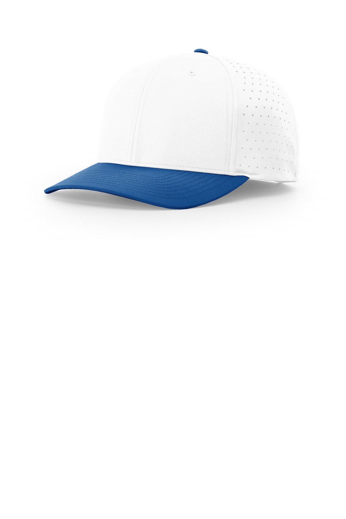 Custom White/ White/ Royal Laser Perf R-Flex Snapback 632, personalized by SanCanDo Swag in Argyle, TX