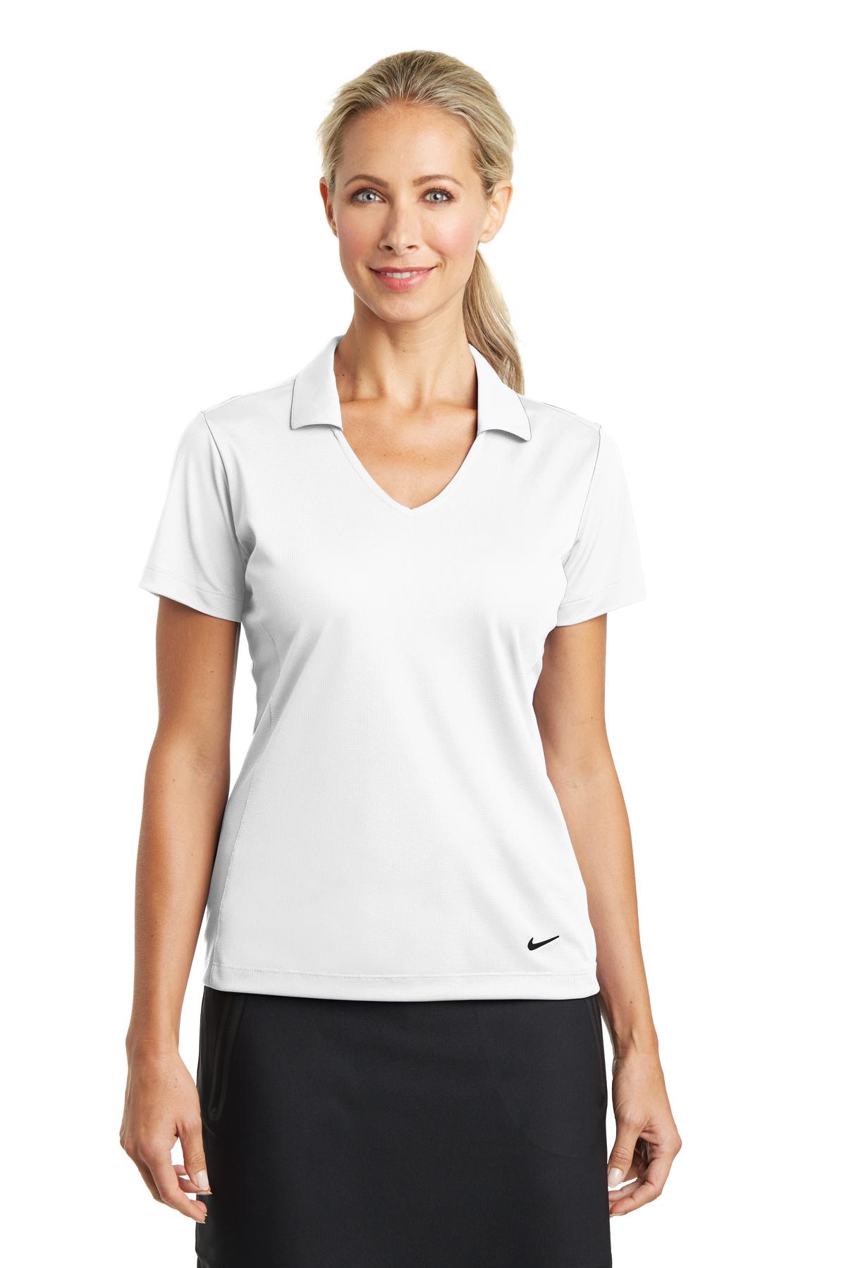 Custom White Women's Dri-FIT Vertical Mesh Polo 637165, personalized by SanCanDo Swag in Argyle, TX