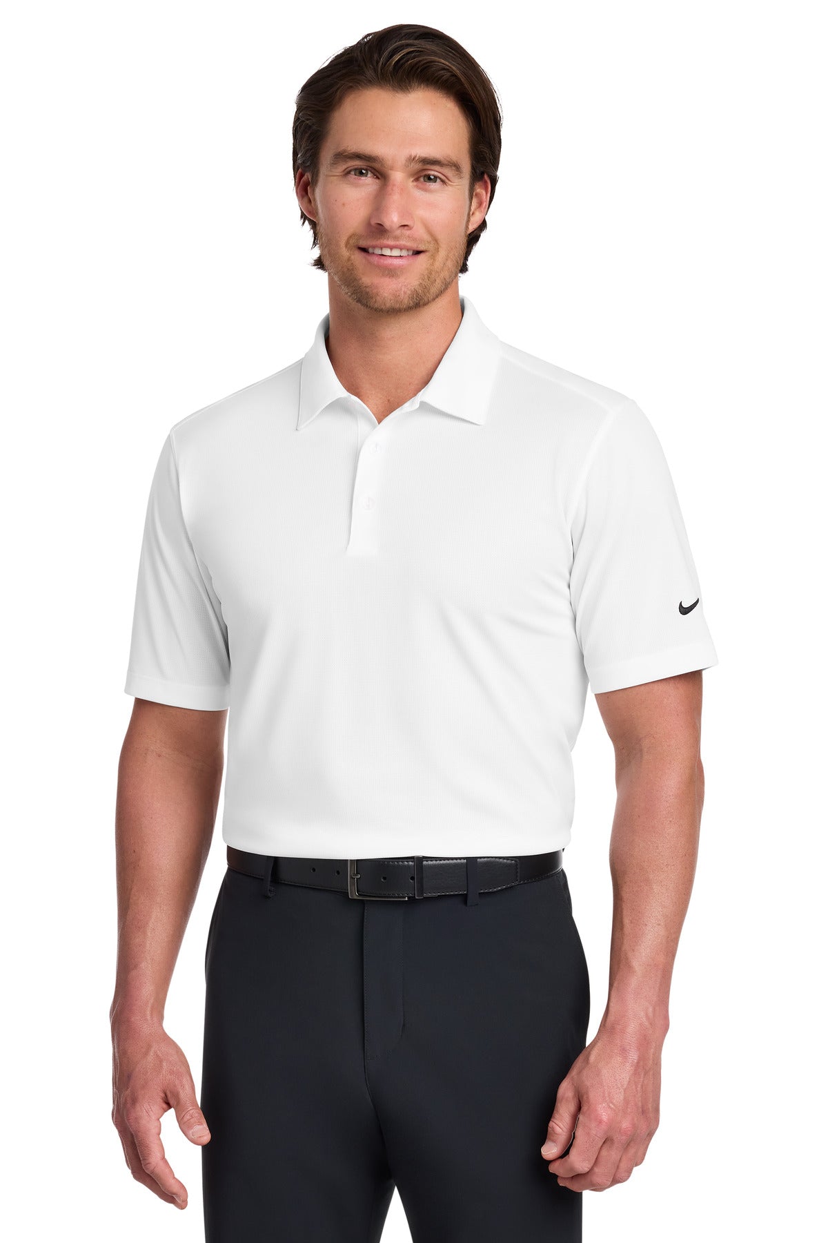 Custom White Dri-FIT Vertical Mesh Polo 637167, personalized by SanCanDo Swag in Argyle, TX
