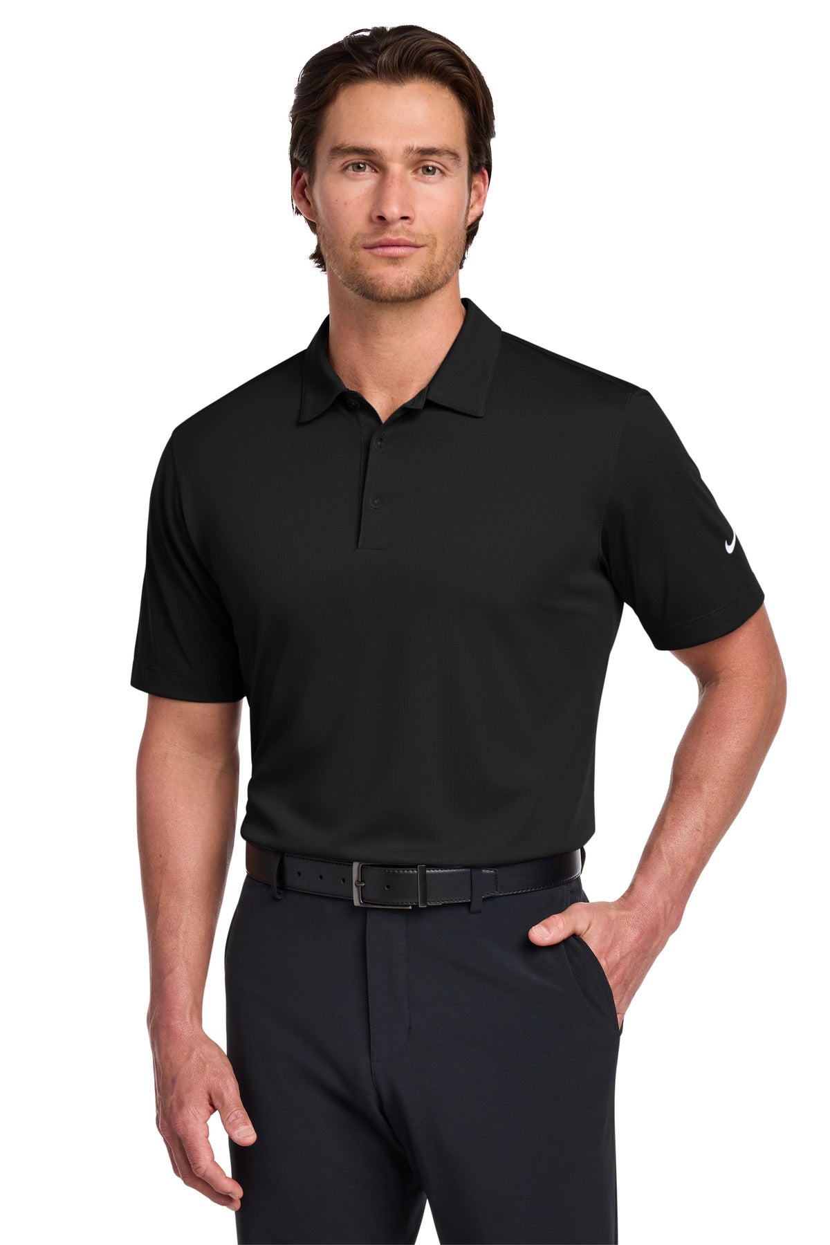 Custom Black Dri-FIT Vertical Mesh Polo 637167, personalized by SanCanDo Swag in Argyle, TX