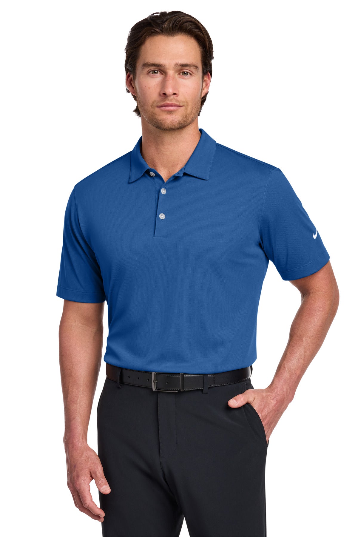 Custom Gym Blue Dri-FIT Vertical Mesh Polo 637167, personalized by SanCanDo Swag in Argyle, TX