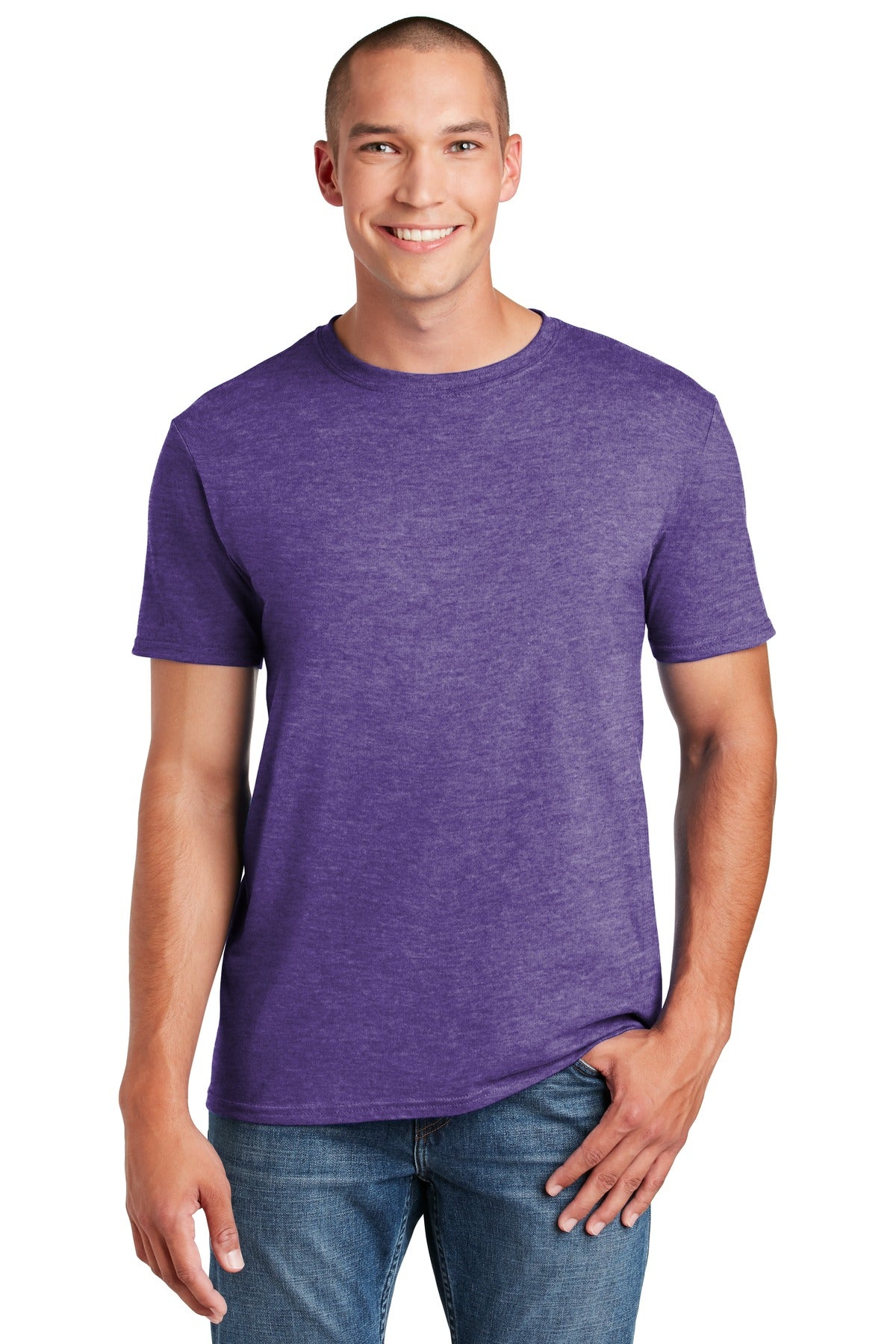 Custom Heather Purple Softstyle Tee 64000, personalized by SanCanDo Swag in Argyle, TX
