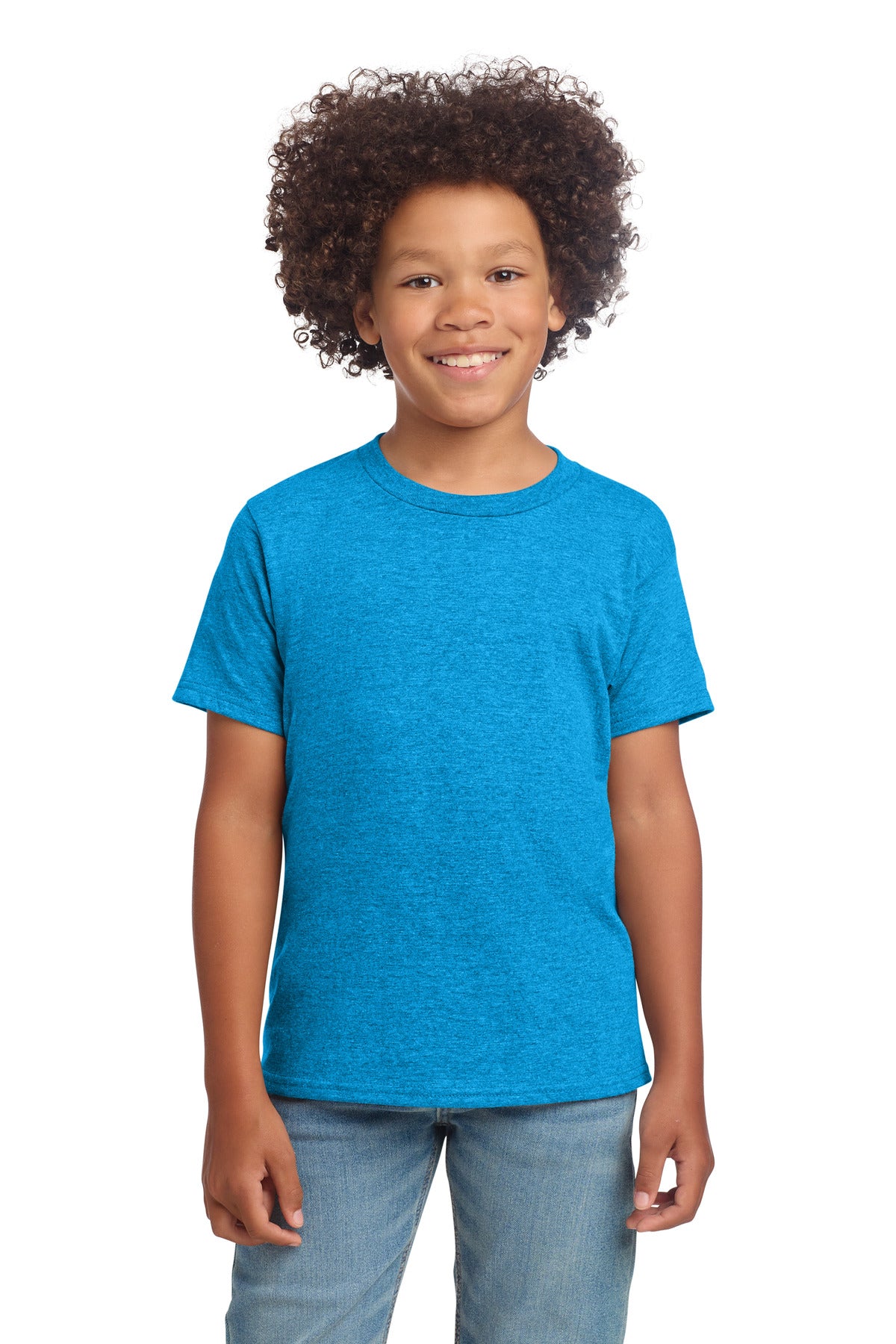 Custom Heather Sapphire Youth Softstyle Tee 64000B, personalized by SanCanDo Swag in Argyle, TX