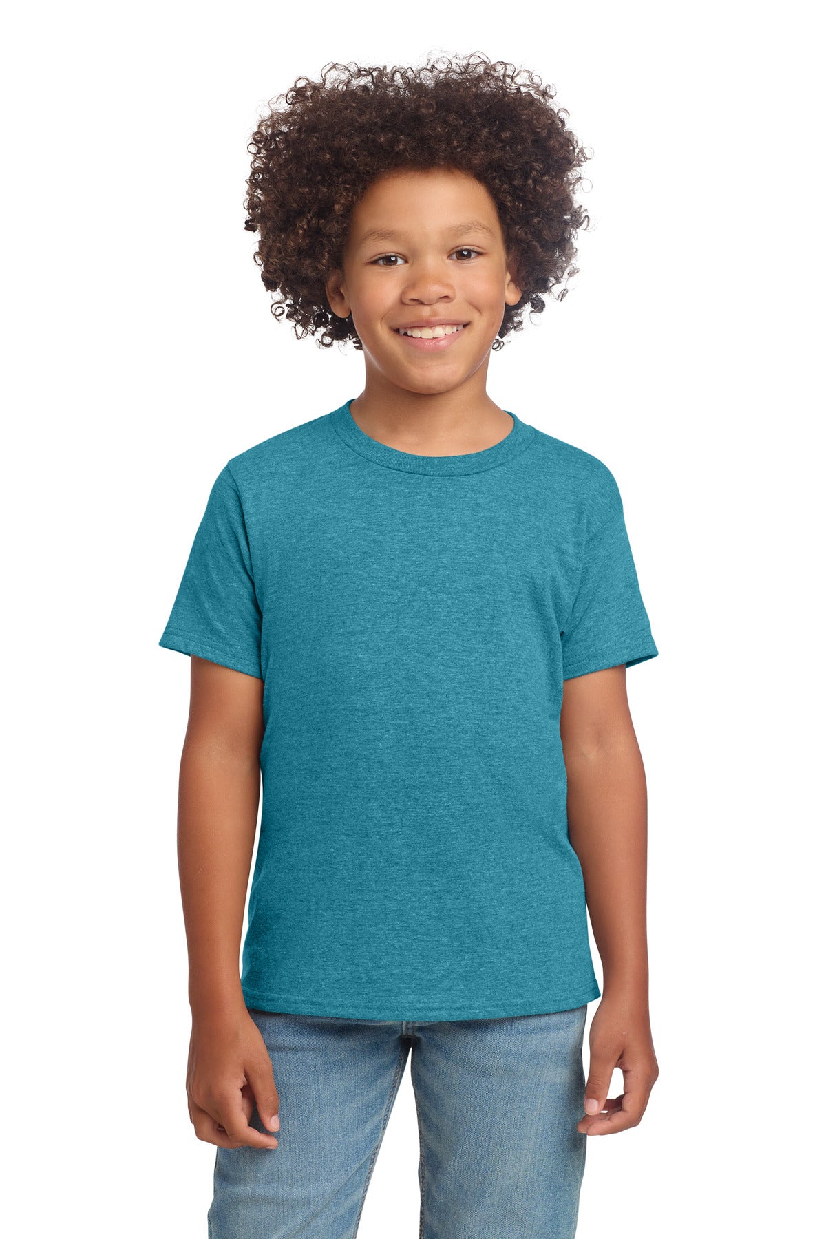 Custom Heather Galapagos Blue Youth Softstyle Tee 64000B, personalized by SanCanDo Swag in Argyle, TX