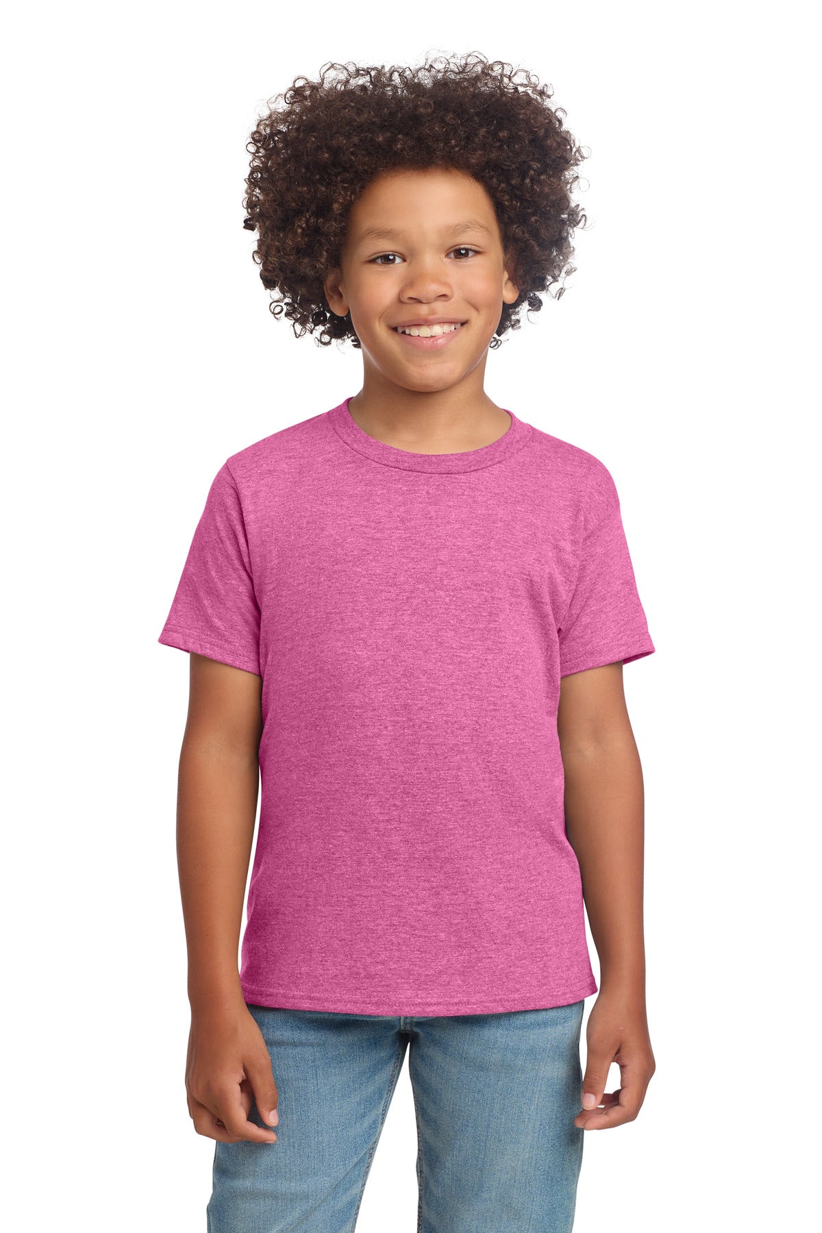 Custom Heather Heliconia Youth Softstyle Tee 64000B, personalized by SanCanDo Swag in Argyle, TX