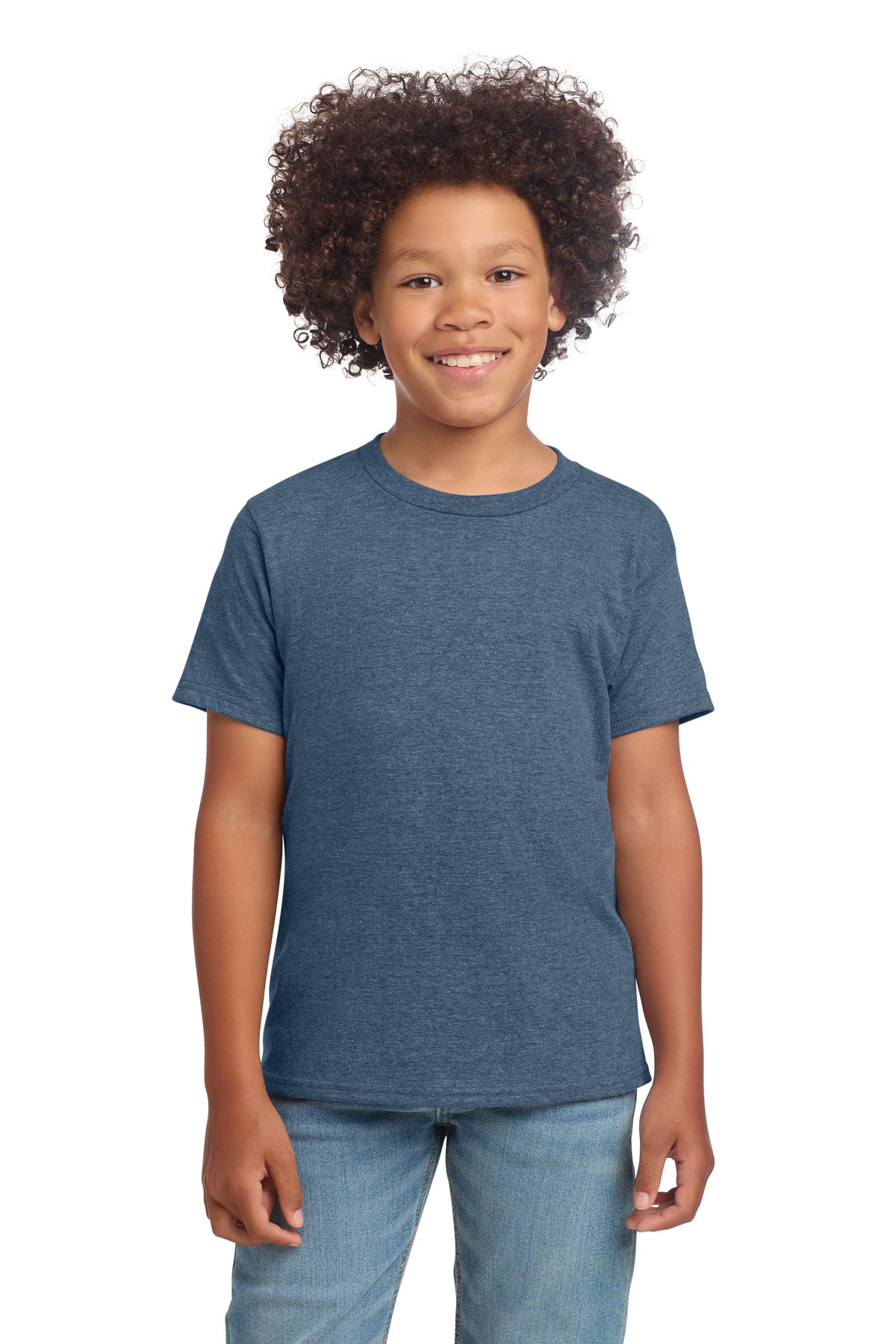 Custom Heather Indigo Youth Softstyle Tee 64000B, personalized by SanCanDo Swag in Argyle, TX