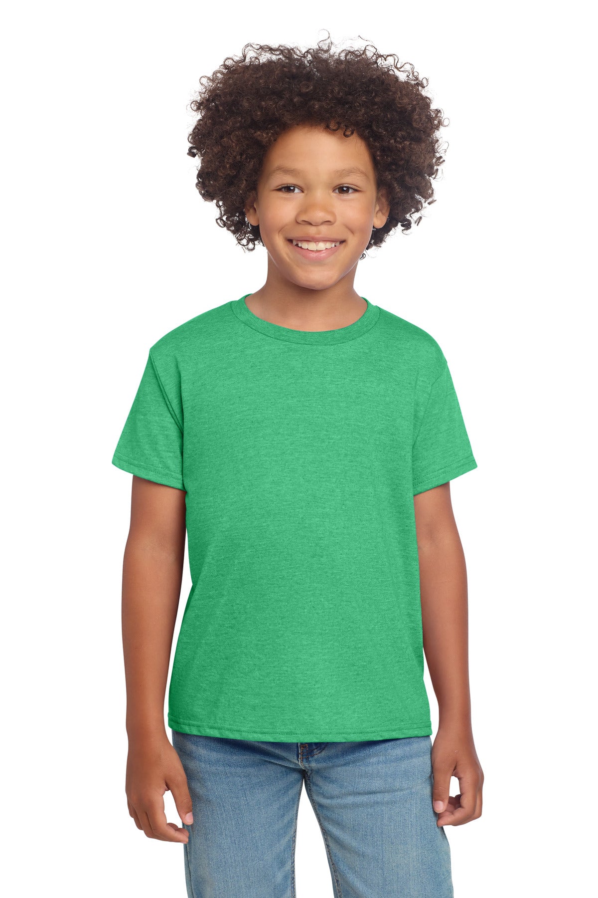 Custom Heather Irish Green Youth Softstyle Tee 64000B, personalized by SanCanDo Swag in Argyle, TX