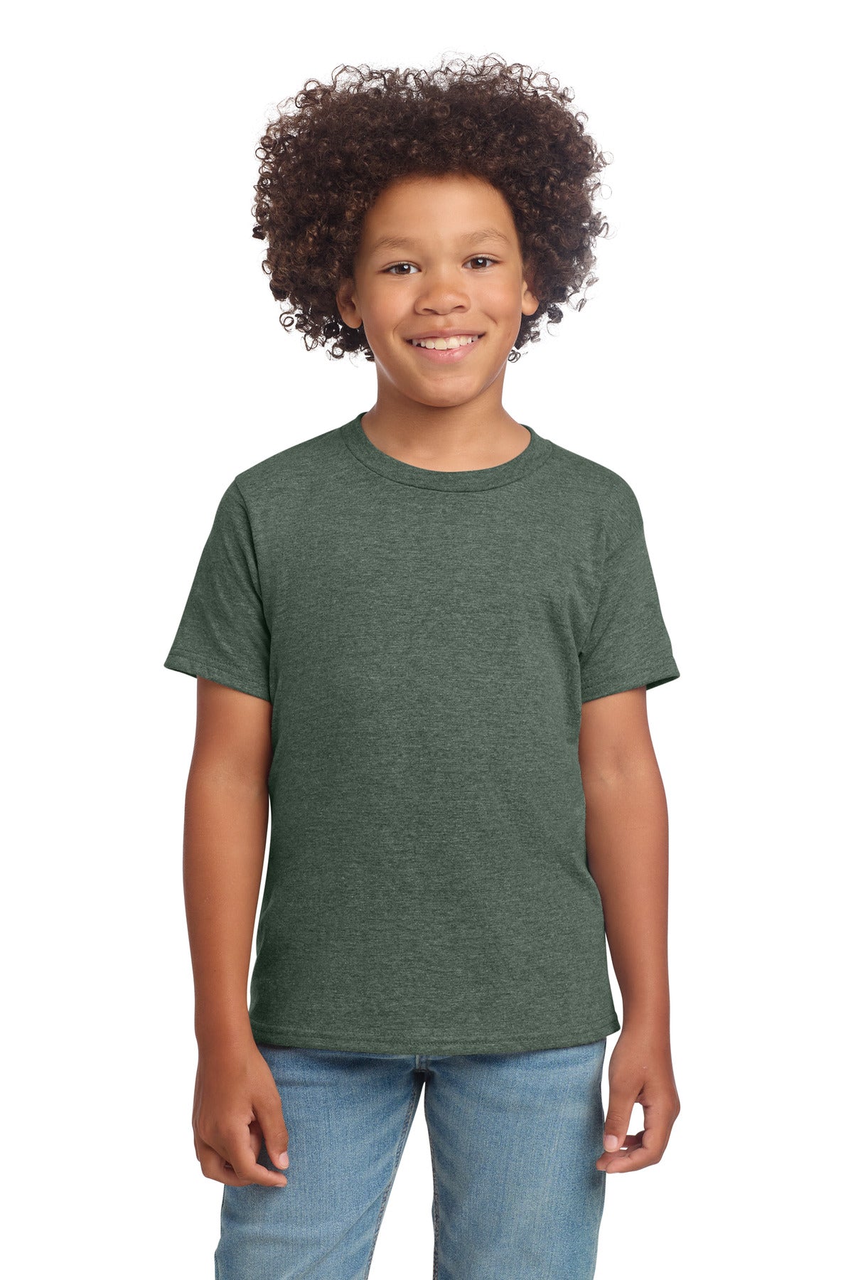 Custom Heather Military Green Youth Softstyle Tee 64000B, personalized by SanCanDo Swag in Argyle, TX