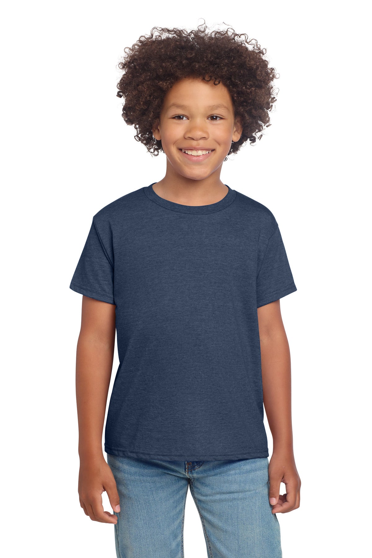 Custom Heather Navy Youth Softstyle Tee 64000B, personalized by SanCanDo Swag in Argyle, TX