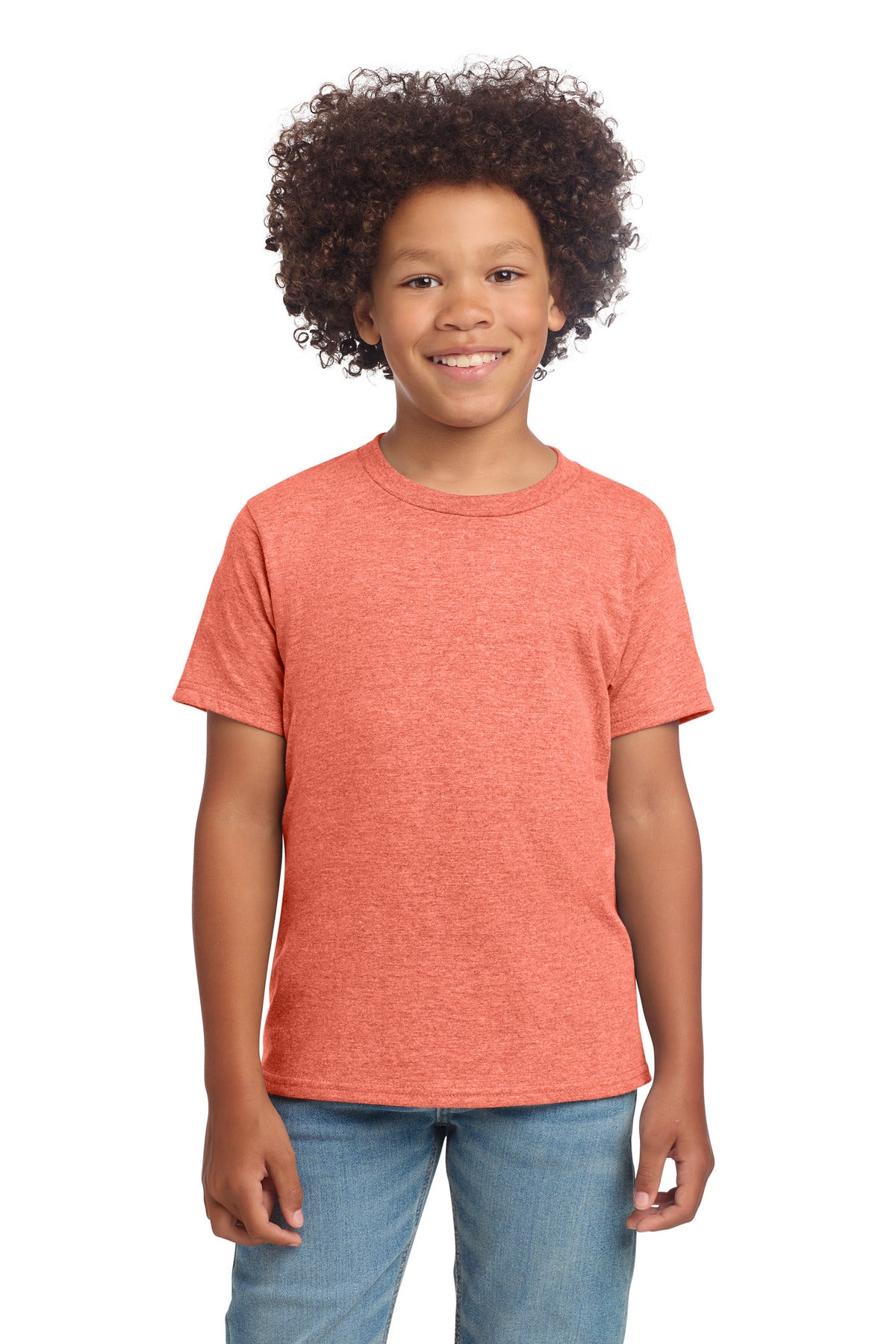 Custom Heather Orange Youth Softstyle Tee 64000B, personalized by SanCanDo Swag in Argyle, TX
