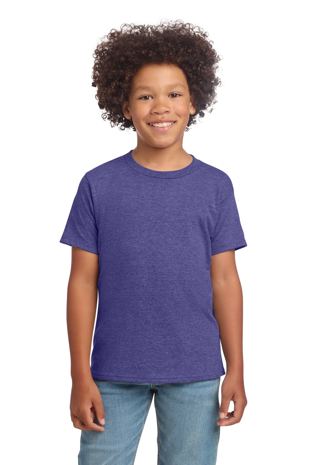 Custom Heather Purple Youth Softstyle Tee 64000B, personalized by SanCanDo Swag in Argyle, TX