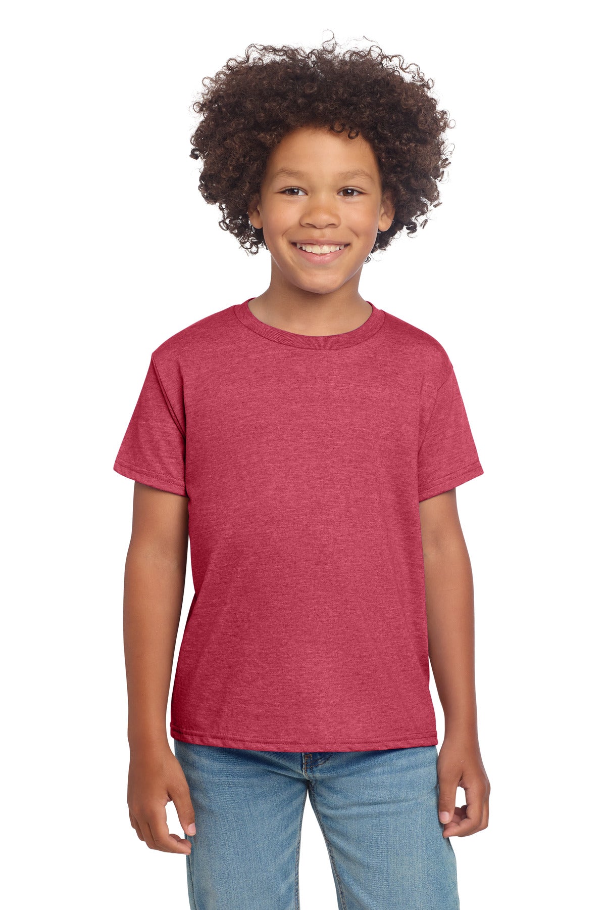 Custom Heather Red Youth Softstyle Tee 64000B, personalized by SanCanDo Swag in Argyle, TX