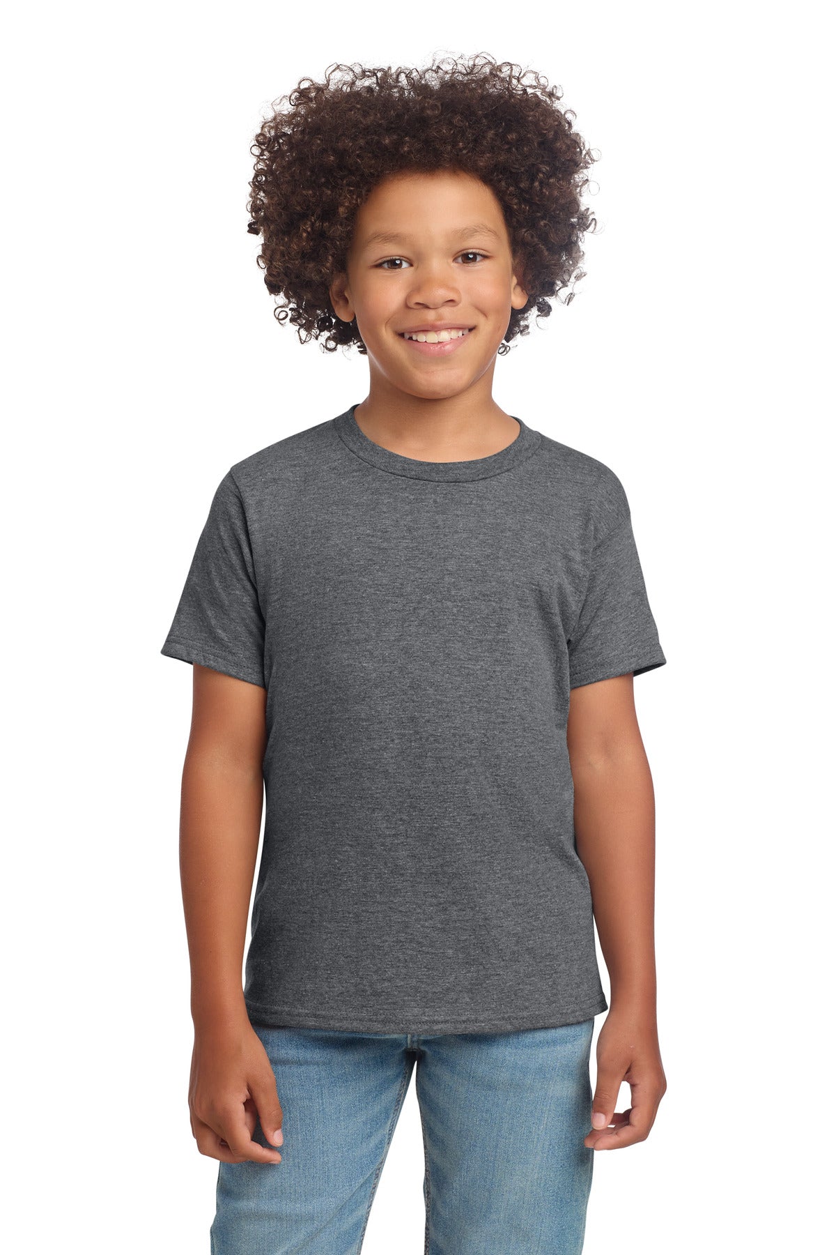 Custom Graphite Heather Youth Softstyle Tee 64000B, personalized by SanCanDo Swag in Argyle, TX