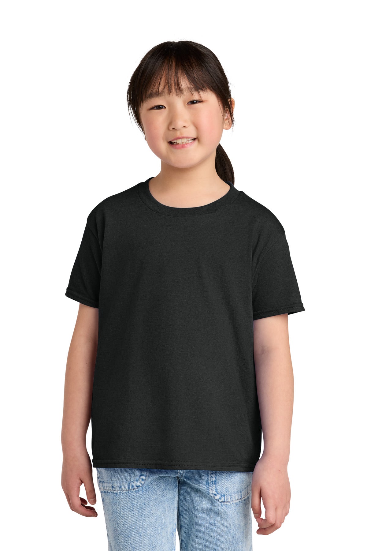 Custom Pitch Black Mist Youth Softstyle CVC Tee 64000BCVC, personalized by SanCanDo Swag in Argyle, TX